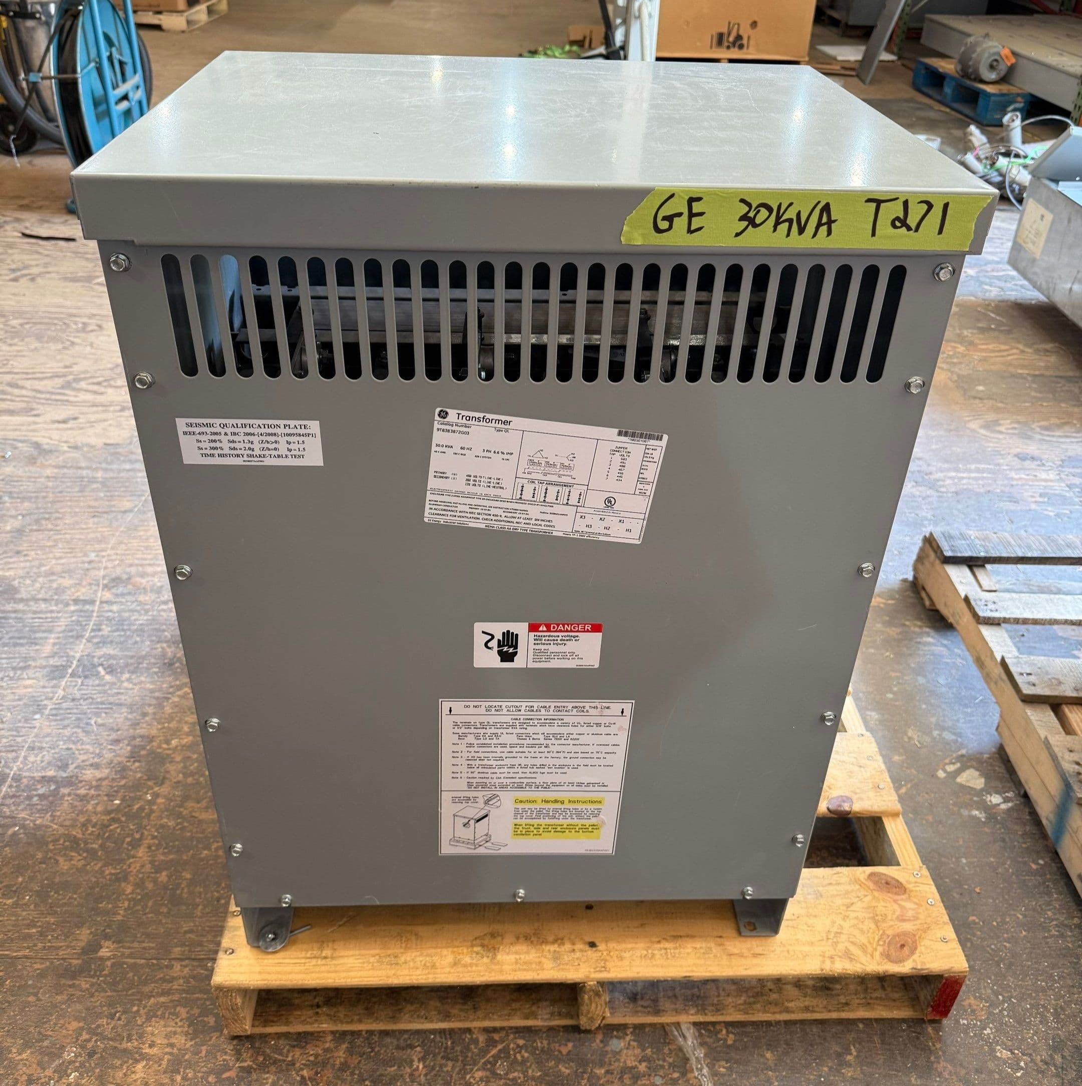 30kVA GE 9T83B3872G03 Transformer 3PH Pri 480V Sec 208/120V Type QL Indoor T271 – image 1