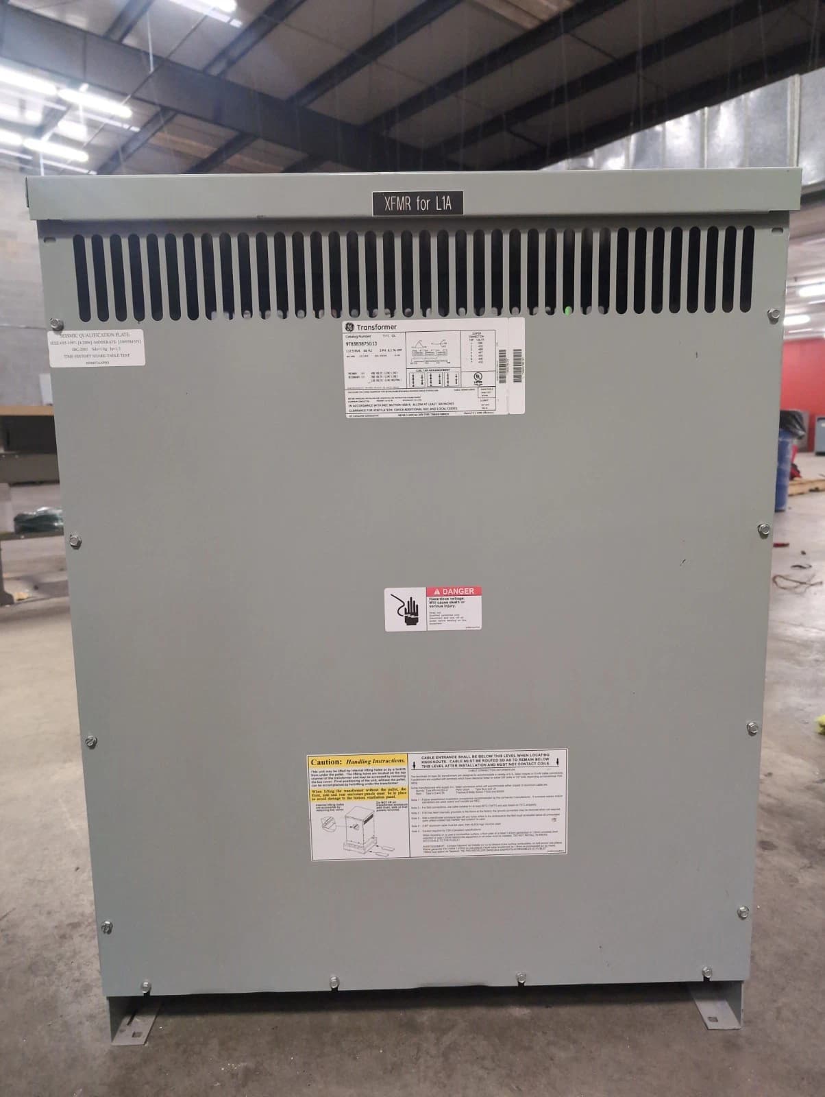 112.5KVA GE Transformer 9T83B3875G13 Indoor Encl Pri 480V Sec 208/120V 3PH 60Hz – image 1
