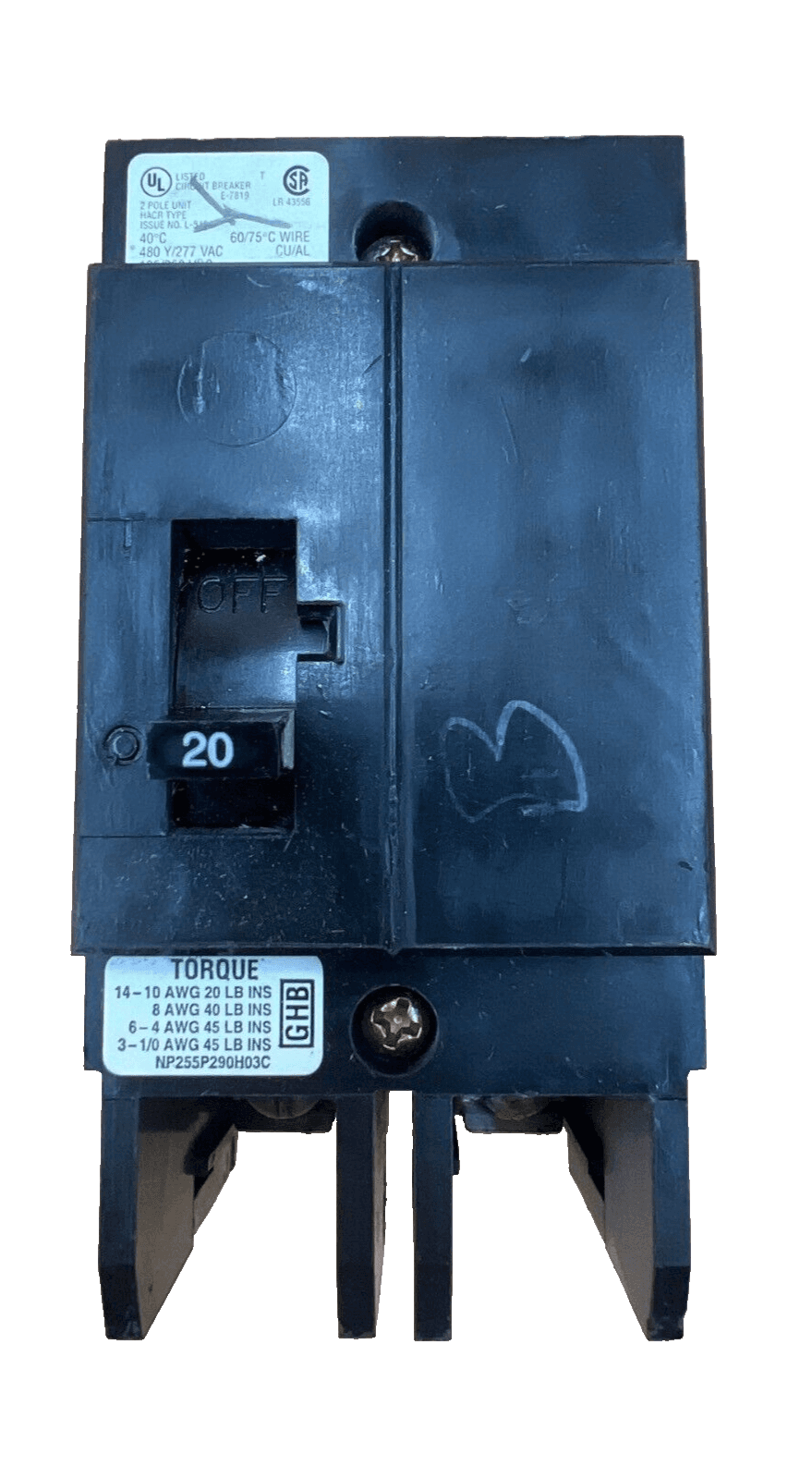 Cutler Hammer GHB2020 Bolt On Circuit Breaker 20A 480V 2P 20 Amp 2 Pole – image 1