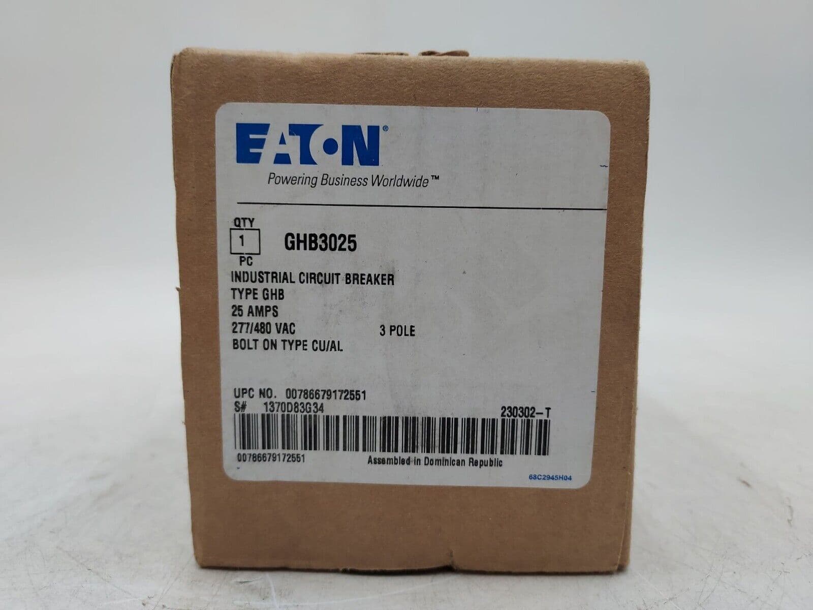 Eaton GHB3025 Circuit Breaker 25A 3P 480/277V GHB 25 Amp 3 POLES BOLT ON – image 1