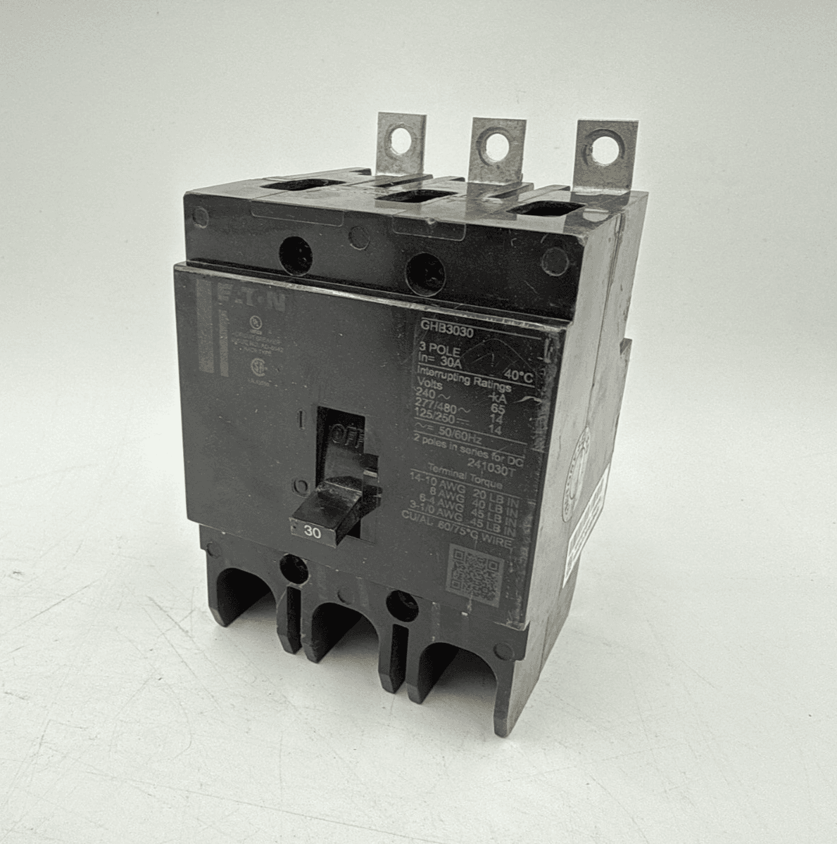 Eaton GHB3030 Circuit Breaker 30A 3P 480/277V 3PH GHB 30 Amp 3 Pole Bolt On – image 1