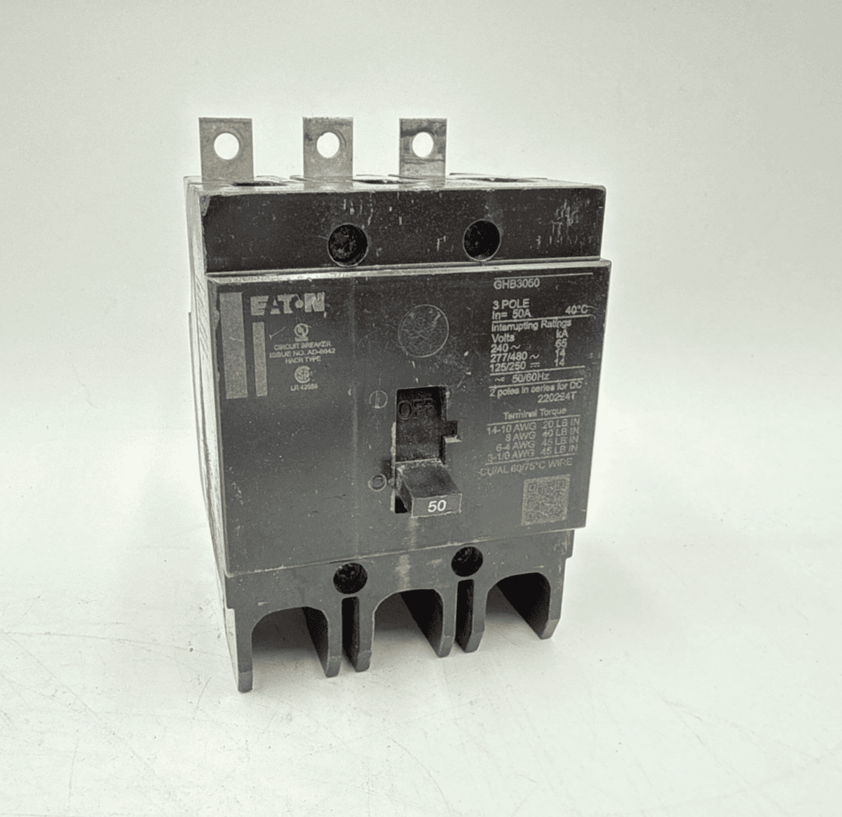 Eaton GHB3050 Circuit Breaker 50A 3P 480/277V 3PH GHB 50 Amp 3 Pole Bolt On