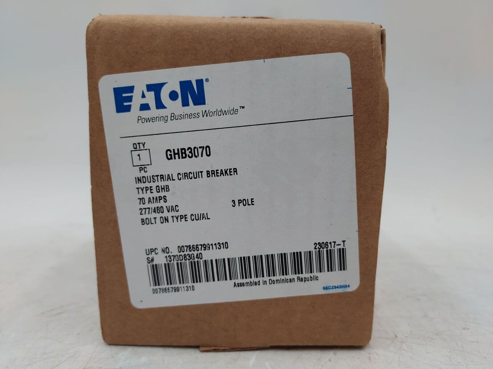 Eaton GHB3070 Bolt On Circuit Breaker 70A 480/277V GHB 3 POLE 70 Amp – image 1
