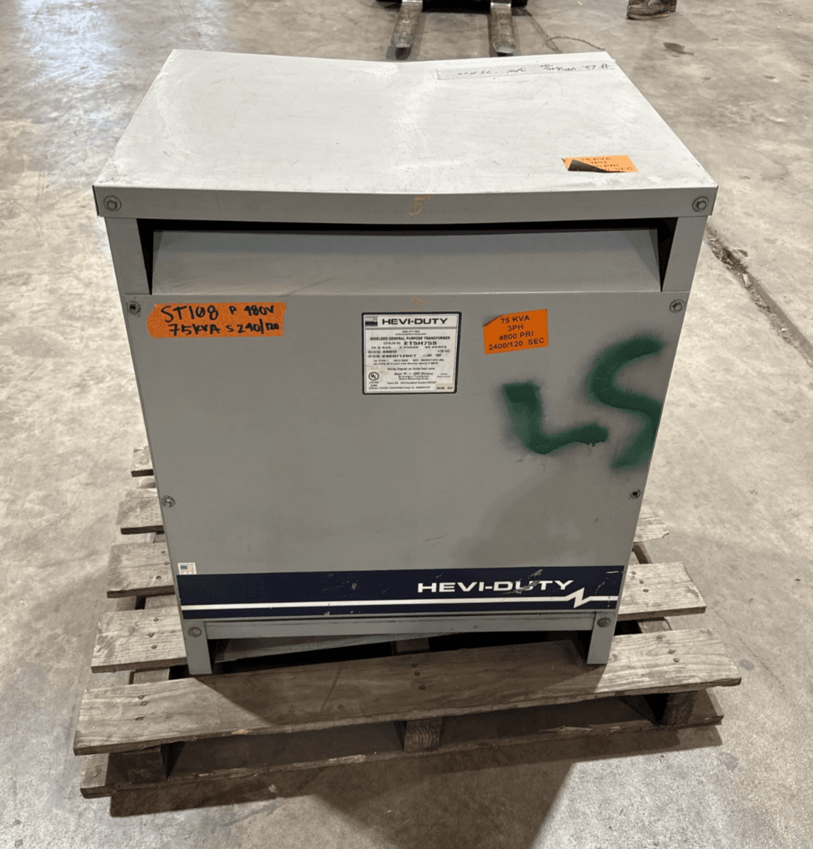 75KVA Hevi-Duty Transformer ET5H75S Pri 480V Sec 240/120V 3PH Indoor Encl – image 1