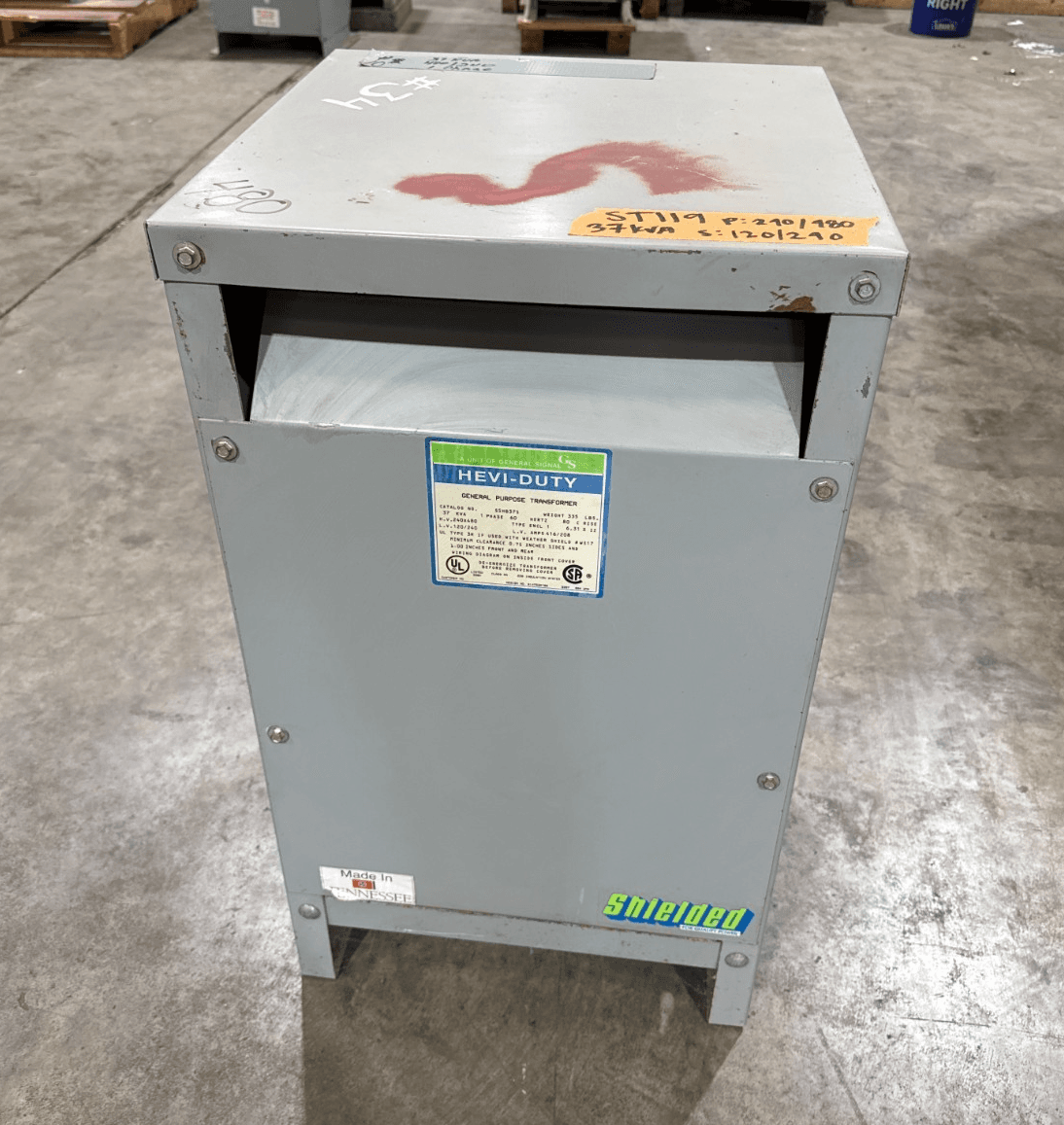 37 KVA Hevi-Duty S5HB37 Transformer Pri 240/480V Sec 120/240V 1PH Indoor Encl – image 1