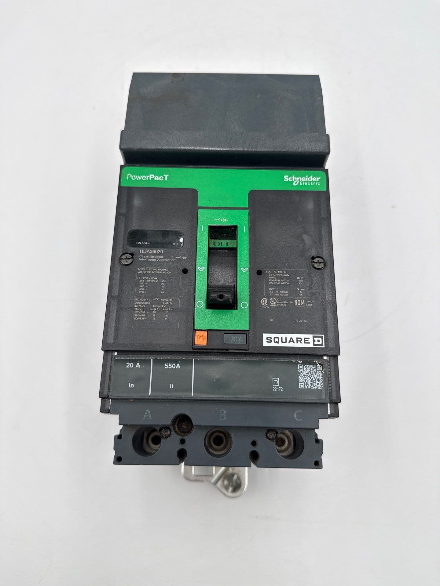 Square D HDA36020 I-Line Circuit Breake 20A 3P 600V HDA PowerPact 20 Amp – image 1