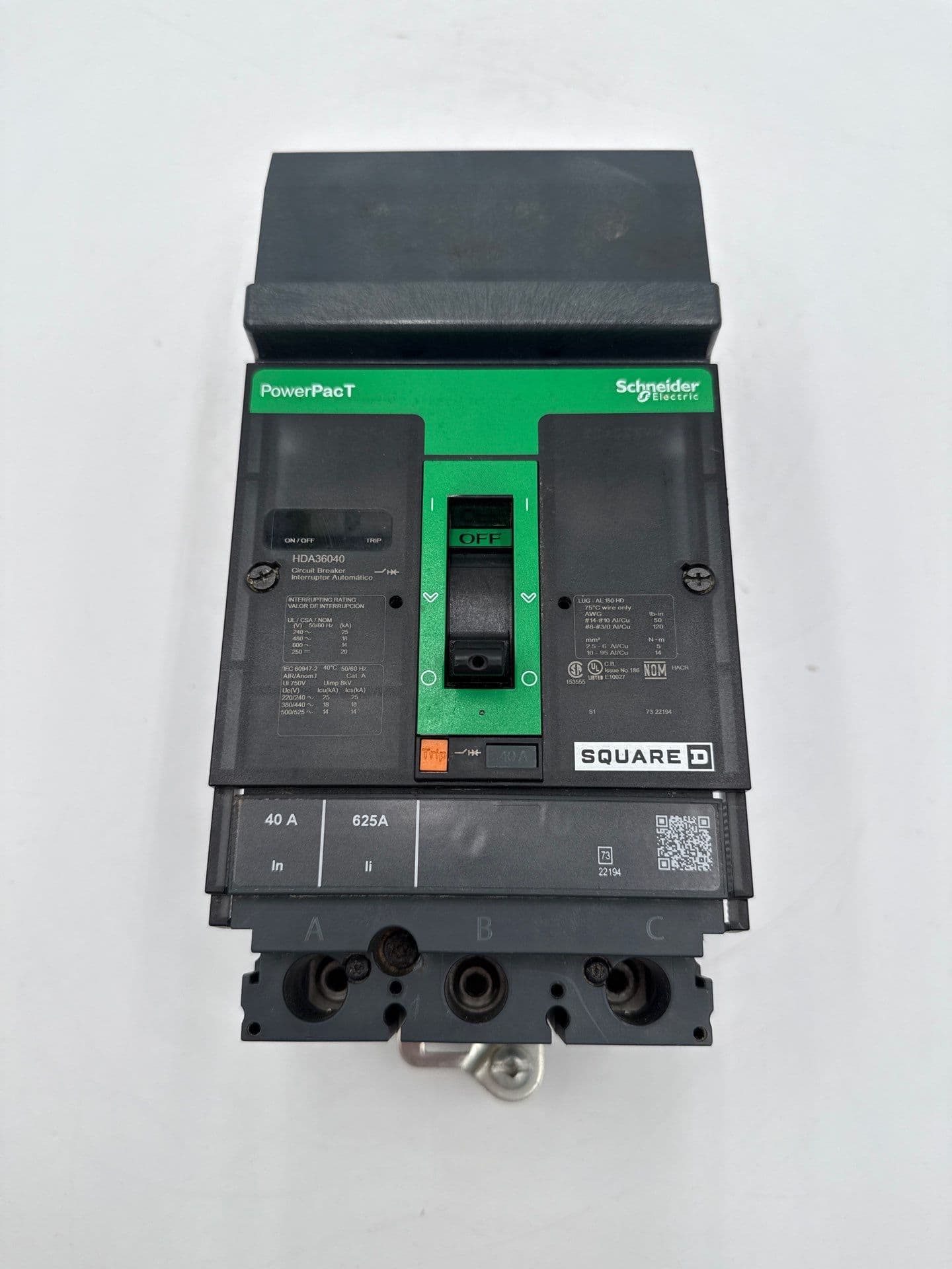 Square D HDA36040 I-Line Circuit Breaker 40A 3P 600V HDA PowerPact 40 Amp – image 1