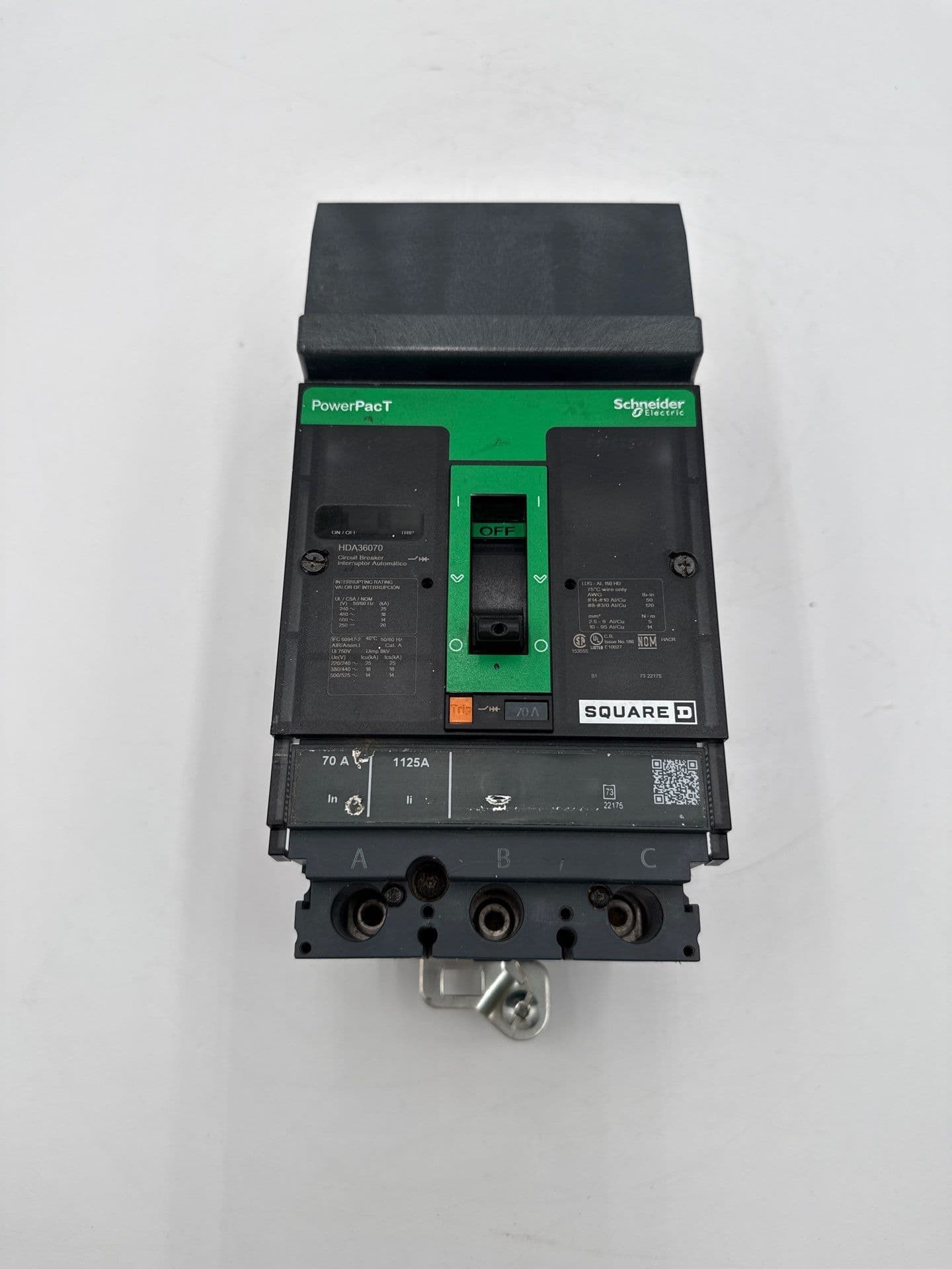 Square D HDA36070 I-Line Circuit Breaker 70A 3P 600V HDA PowerPact 70 Amp – image 1