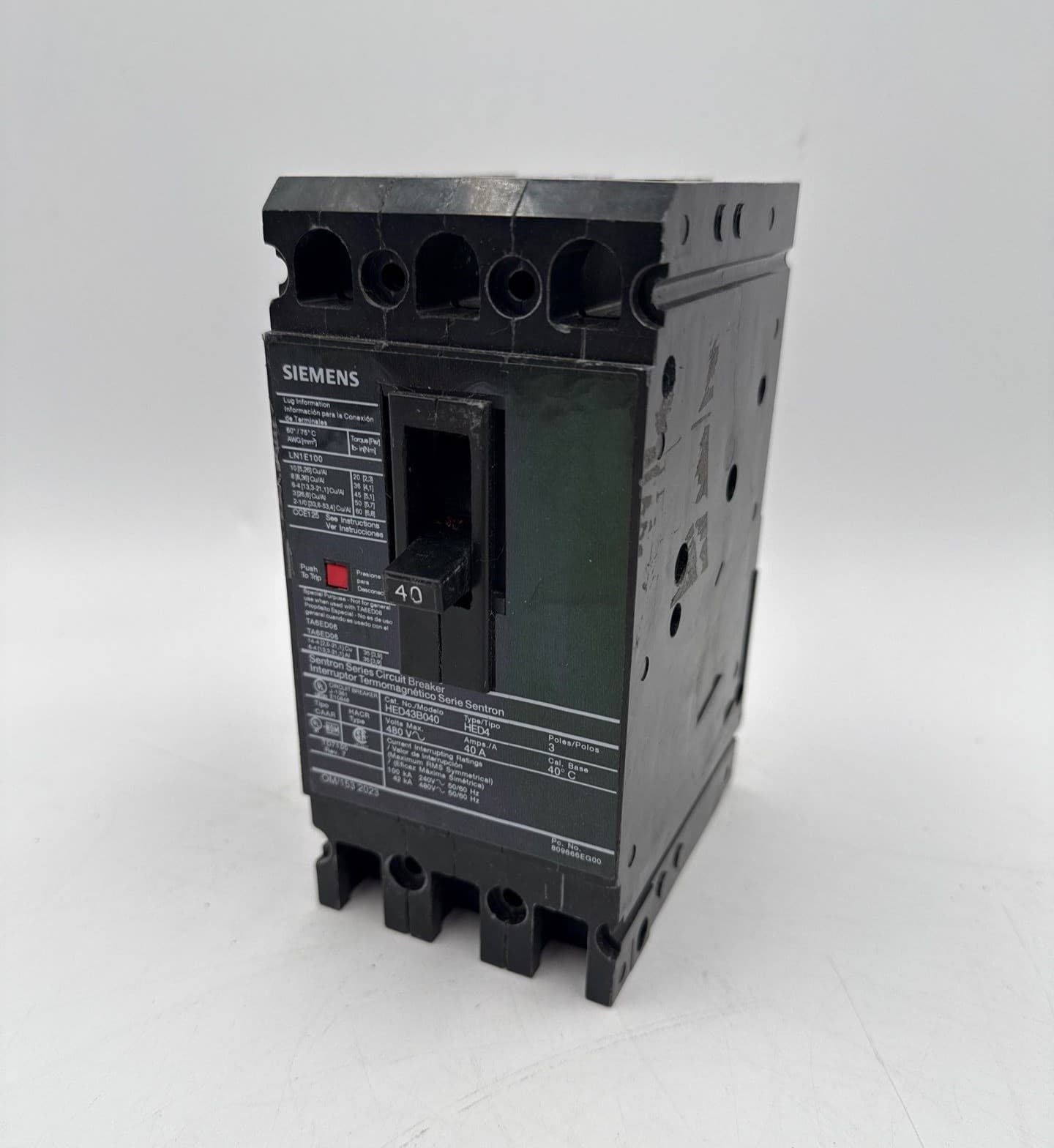 Siemens HED43B040 Circuit Breaker 40A 3P 480V HED4 40 Amp 3 Pole Bolt On