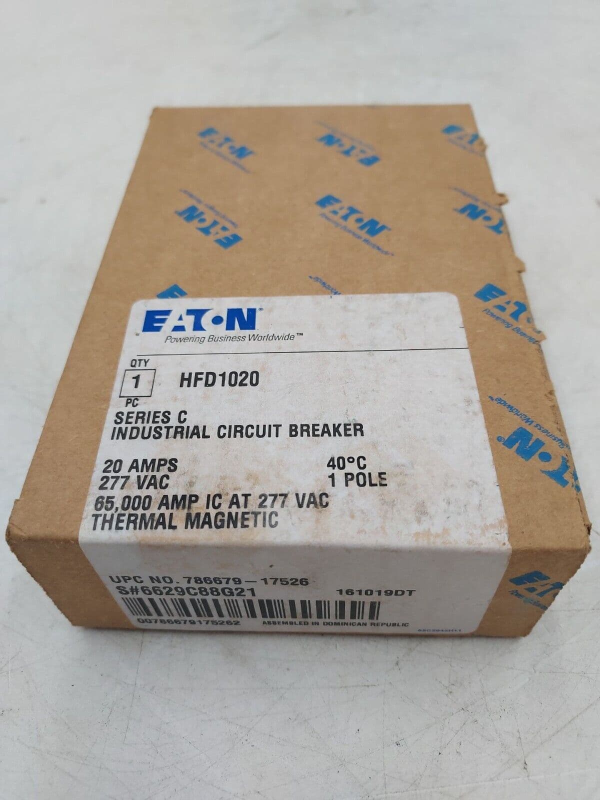 EATON CH HFD1020 Circuit Breaker 20A 1P 277V HFD 65k 20 Amp 1 POLE BOLT ON – image 1