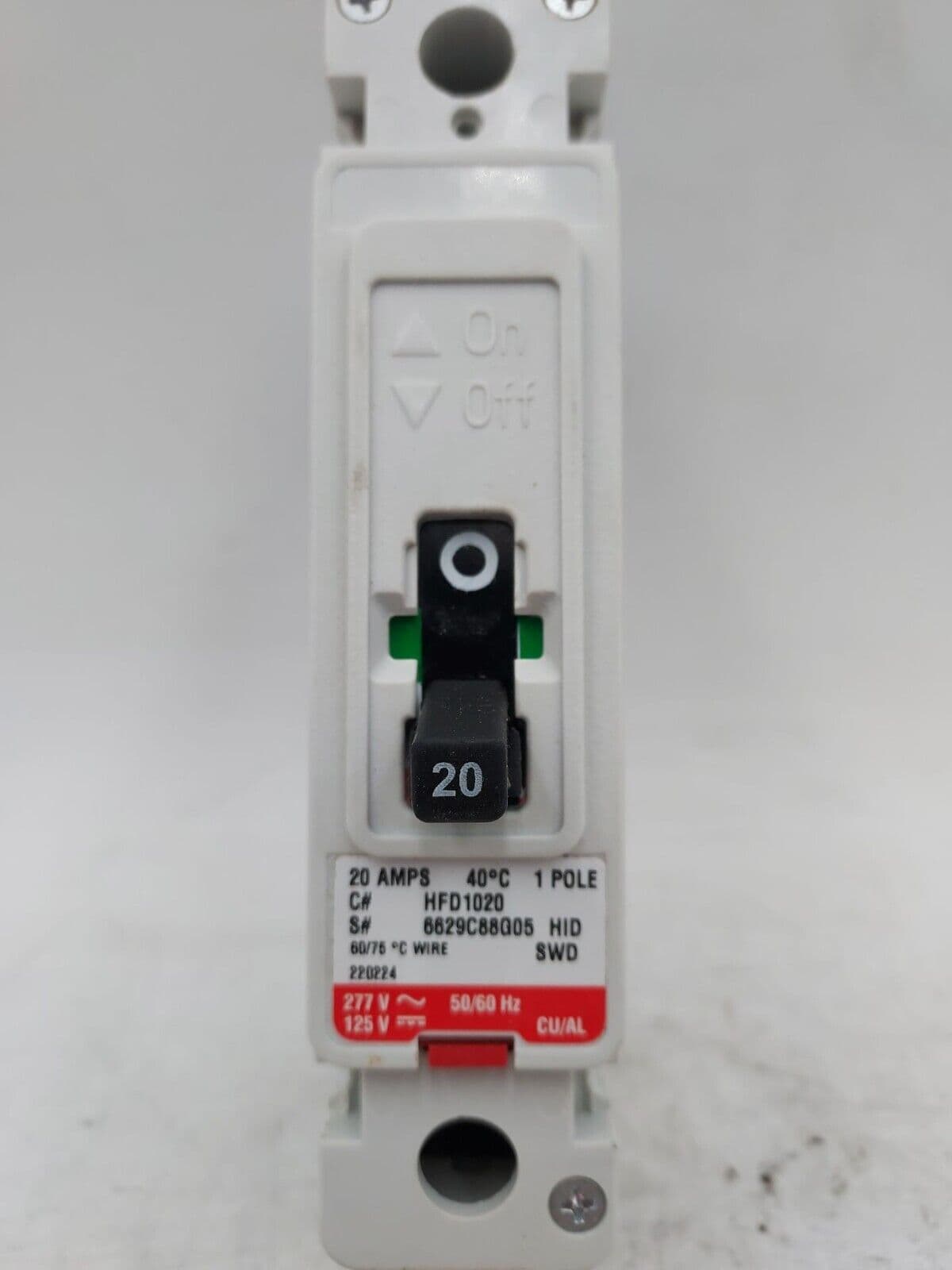 Eaton HFD1020 Circuit Breaker 20A 1P 277V HFD 65k 20 Amp 1 POLE