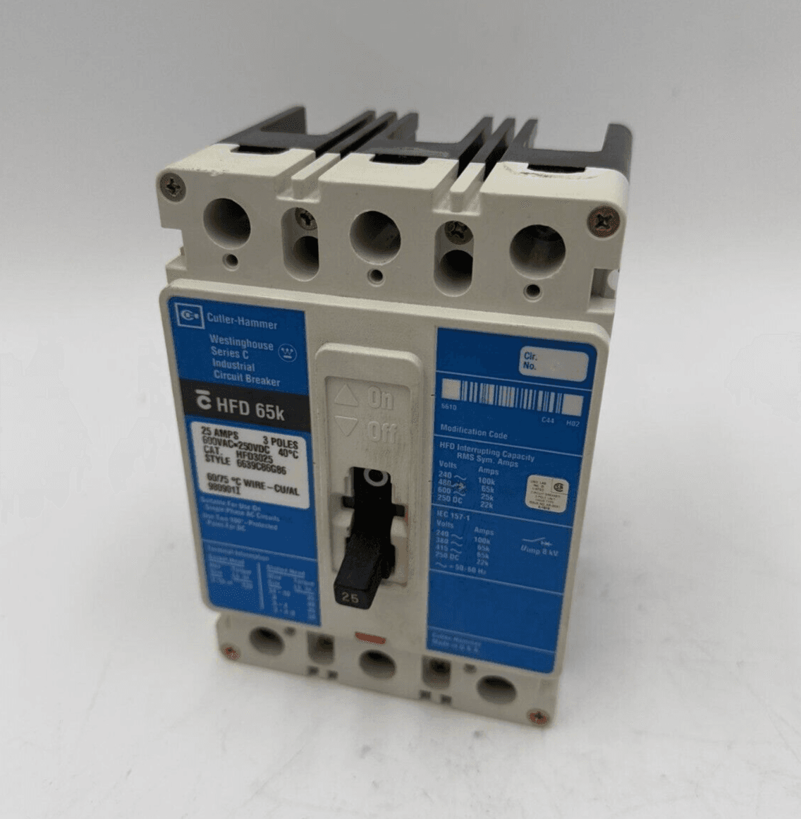 Cutler Hammer HFD3025 Circuit Breaker 25A 3P 600V 3PH HFD 65k 25 Amp 3 Pole – image 1