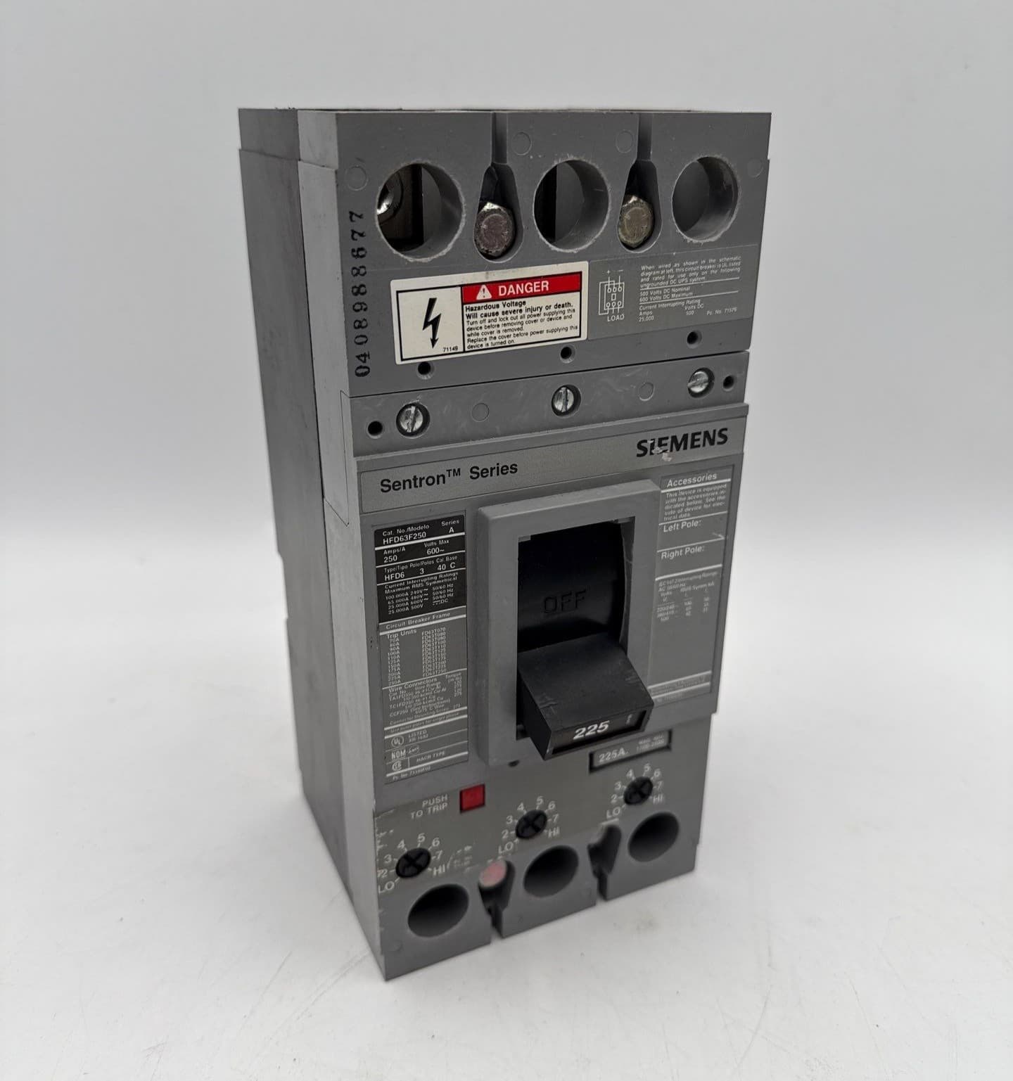 Siemens HFD63B225 Circuit Breaker 225A 3P 600V HFD6 225 Amp 3 Pole Sentron – image 1