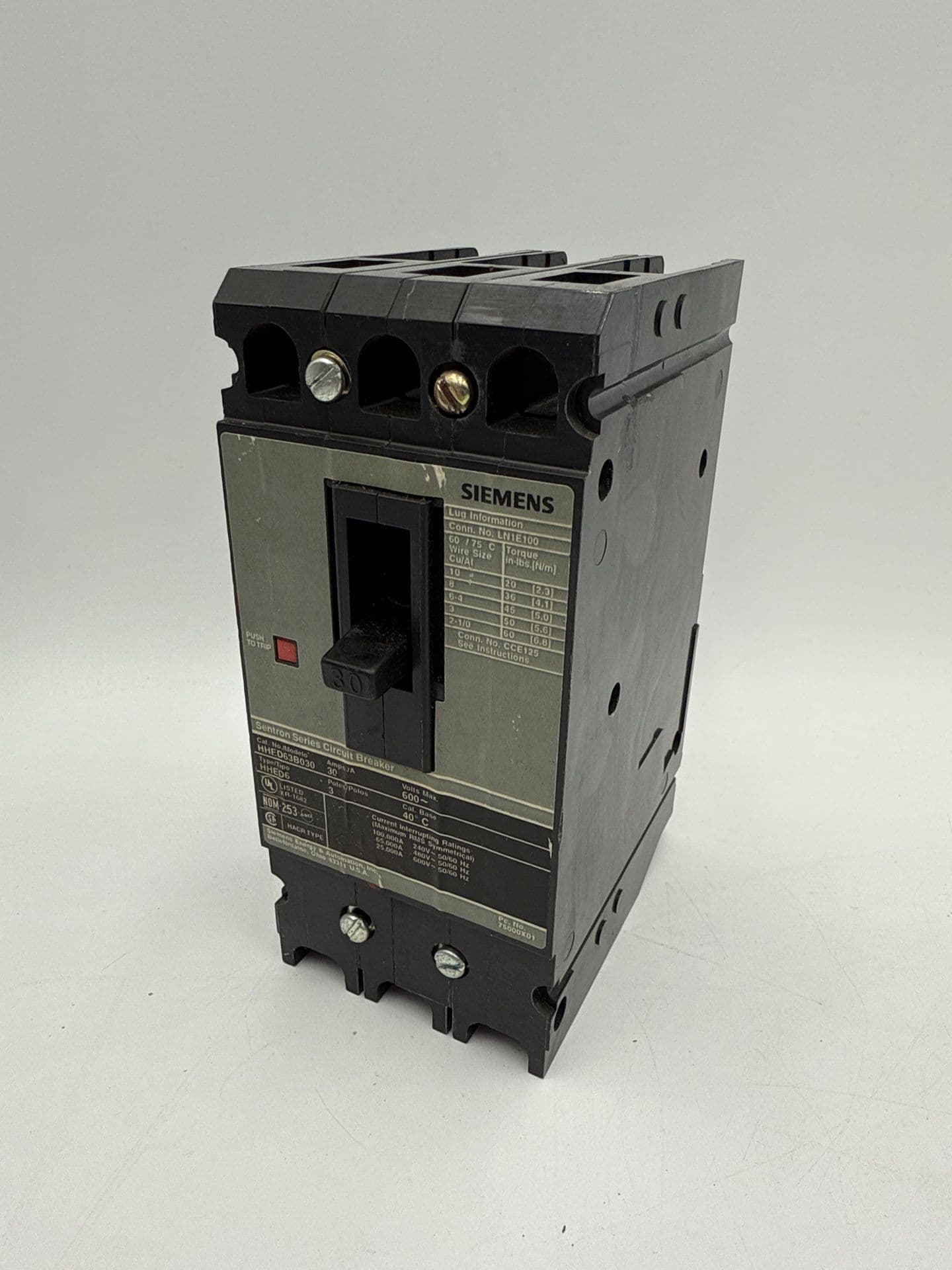 Siemens HHED63B030 Bolt On Circuit Breaker 30A 3P 600V 30 Amp 3 Pole HHED6 – image 1