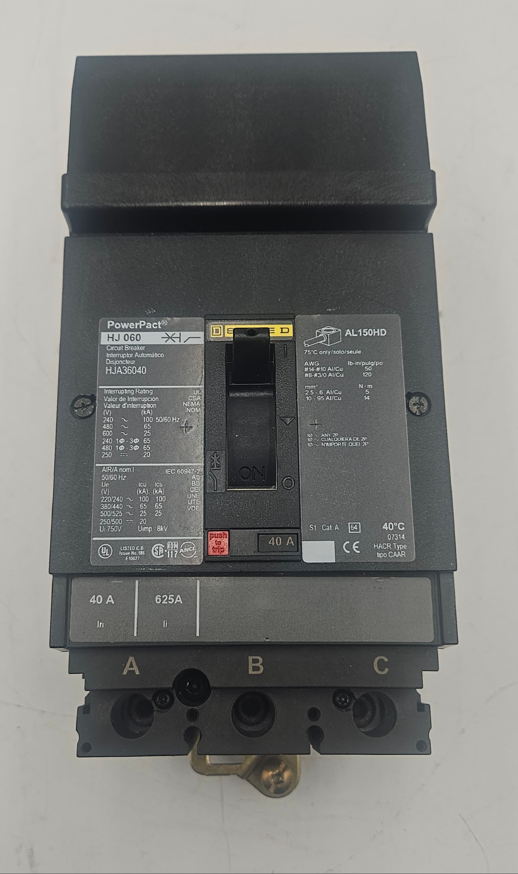 Square D PowerPacT HJA36040 40A 3P 600V I-Line Circuit Breaker