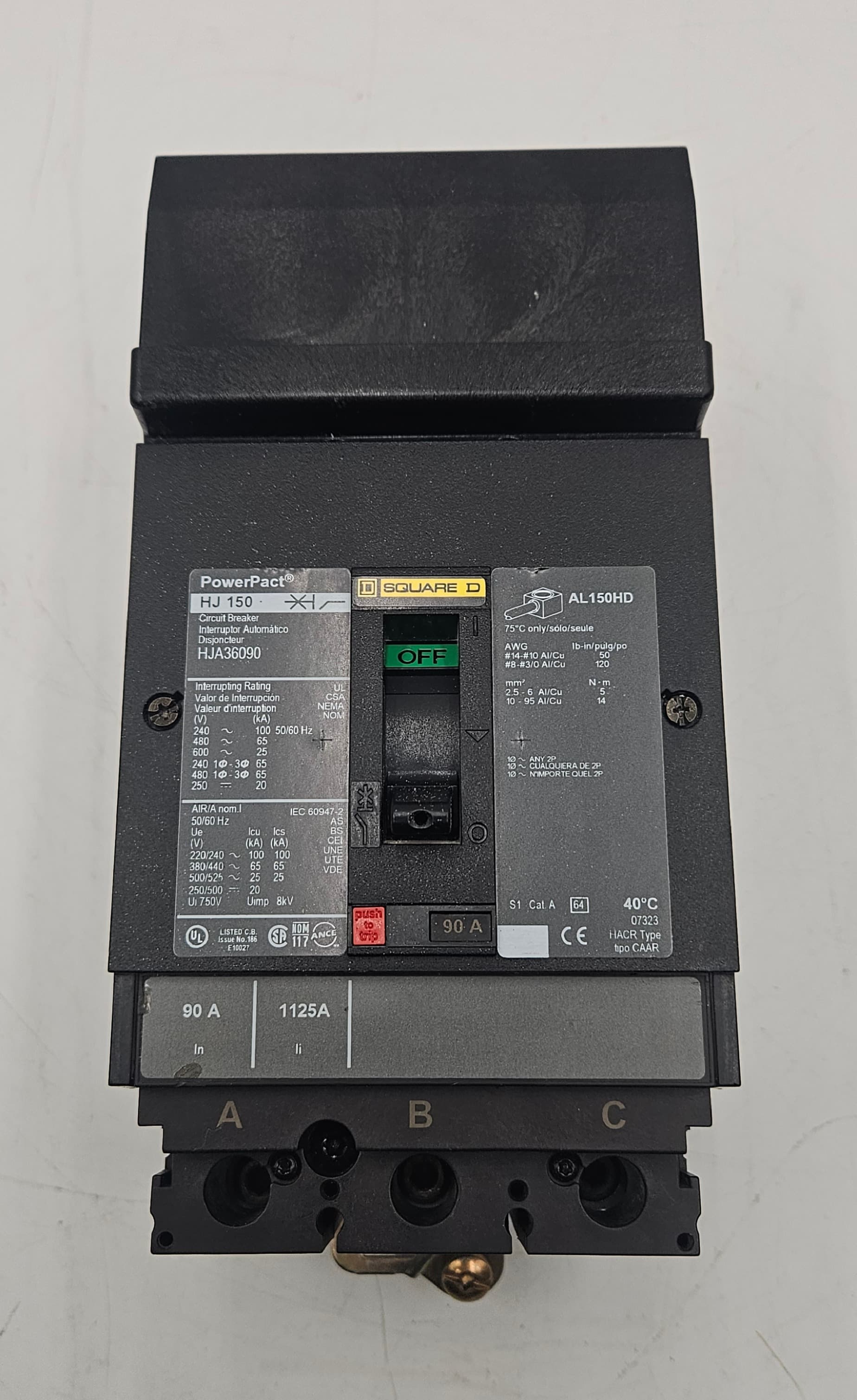Square D HJA36090 90A 3-Pole 600V PowerPacT I-Line Circuit Breaker USED – image 1