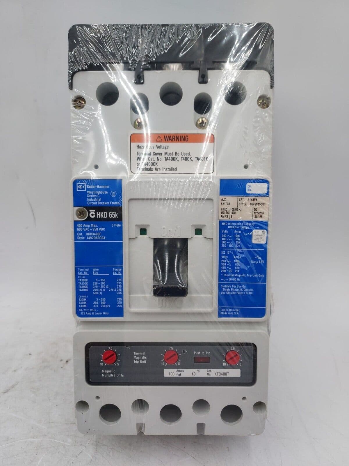 Eaton HKD3400 Circuit Breaker 400A 3P 600V 3PH Trip KT3400T 400 Amp 3 Pole – image 1