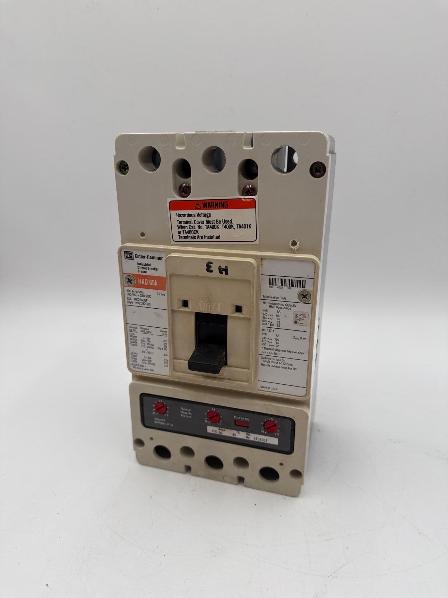 Eaton HKD3400 Circuit Breaker 400A 3P 600V 3PH KT3400T Trip 400 Amp 3 Pole