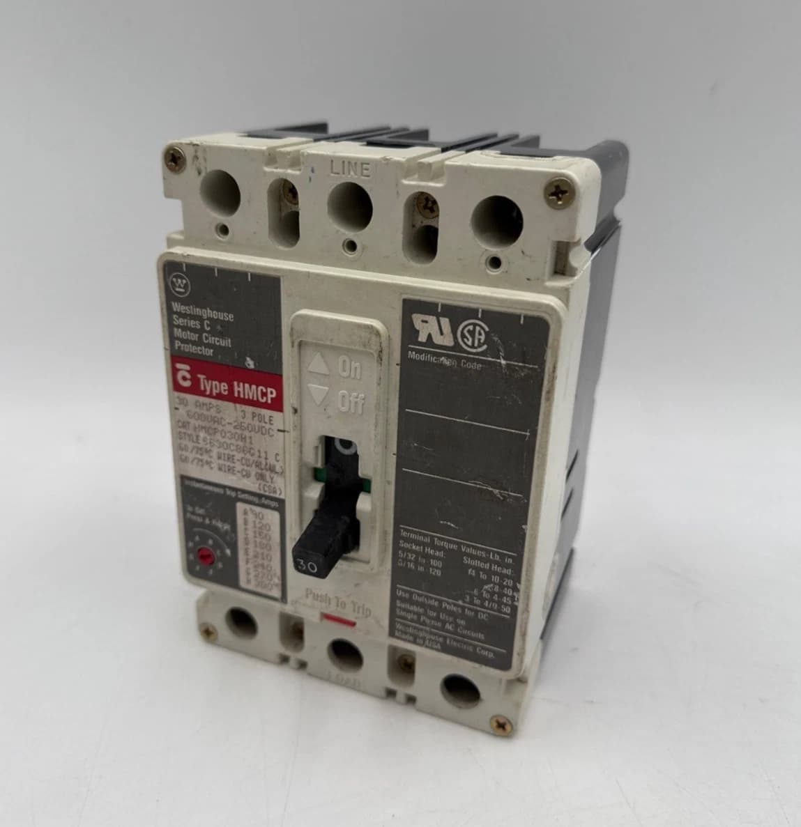 Westinghouse HMCP030H1 Circuit Breaker 30A 3P 600V 3PH HMCP 30 Amp 3 Pole – image 1