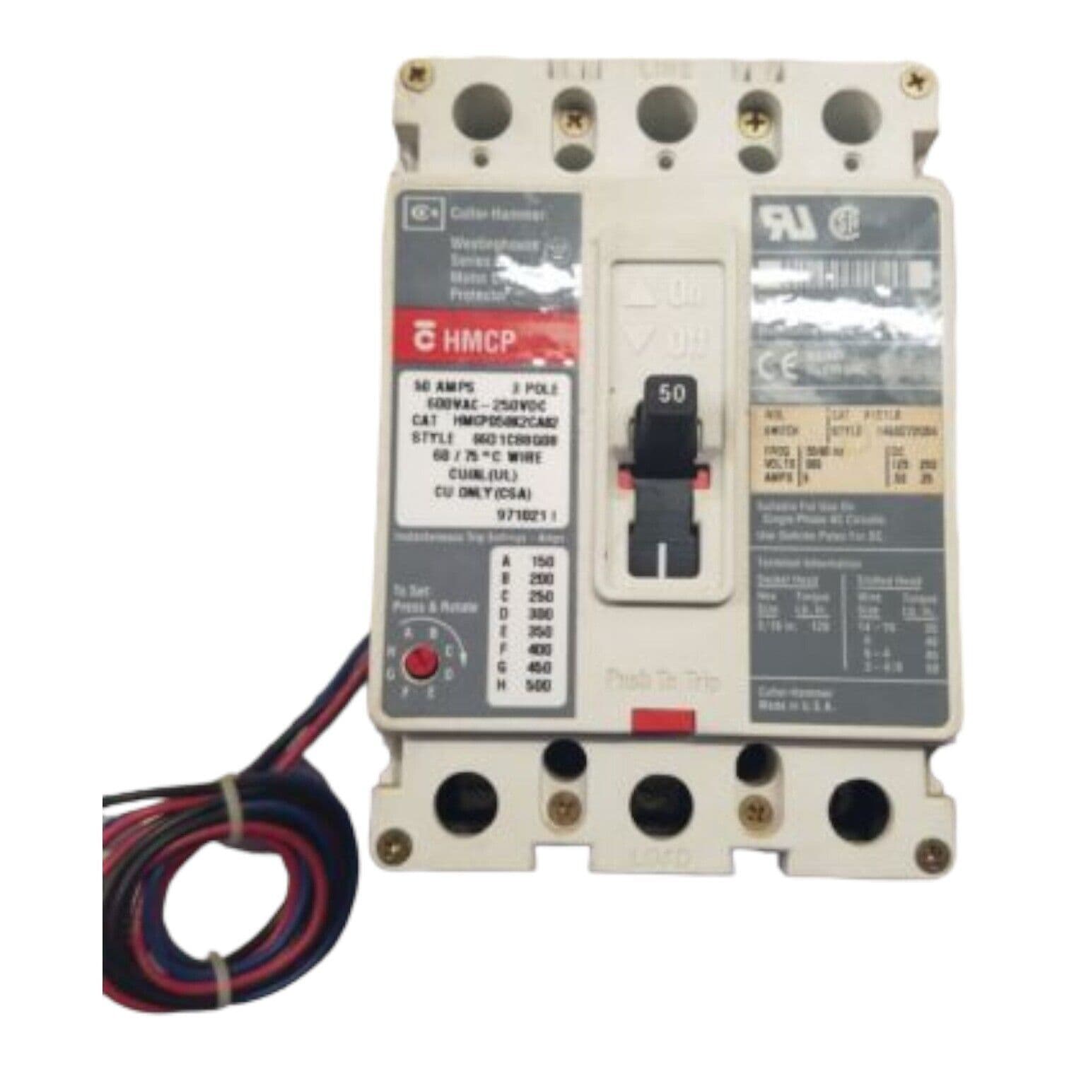 Cutler Hammer HMCP050K2CA02 Circuit Breaker 50A 3P 600V with AUX SWITCH – image 1