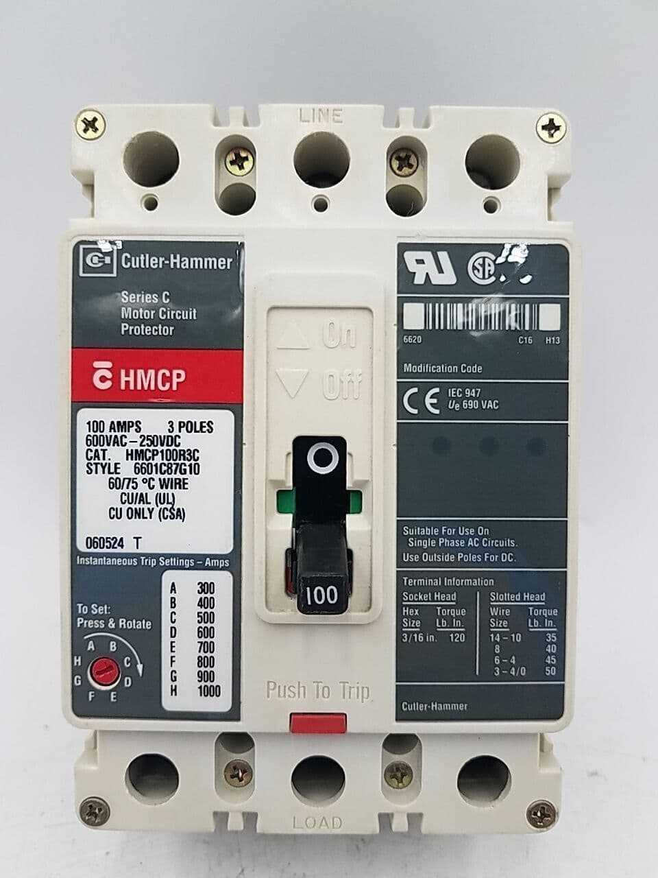 Cutler-Hammer HMCP100R3C Circuit Breaker 100A 3P 600V 3PH HMCP 100 Amp – image 1