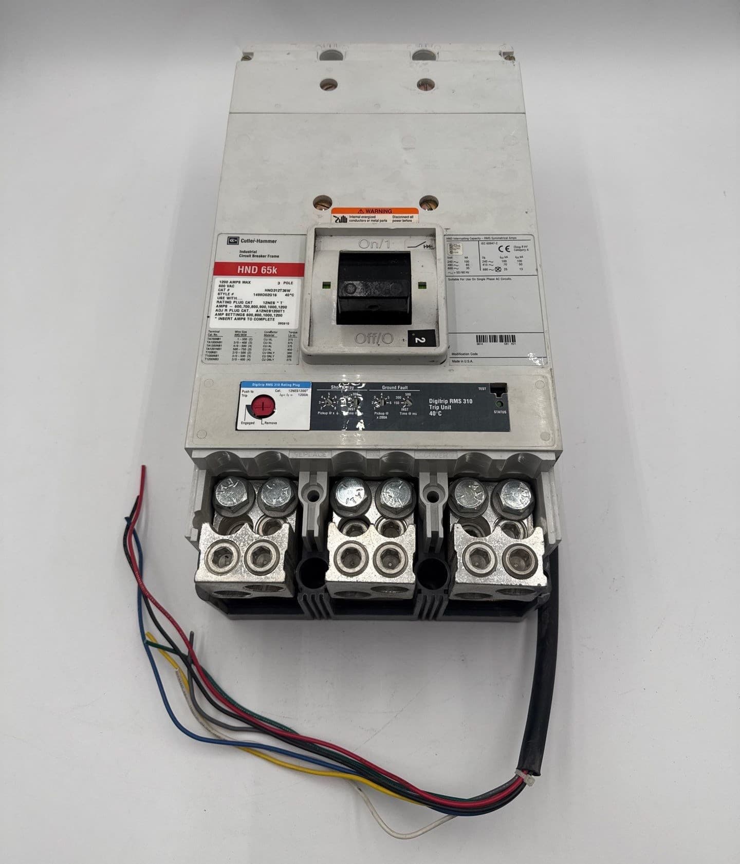 Eaton HND312T36W Circuit Breaker 1200A 3P 600V HND 65k LSIG 1200 Amp HND312 – image 1