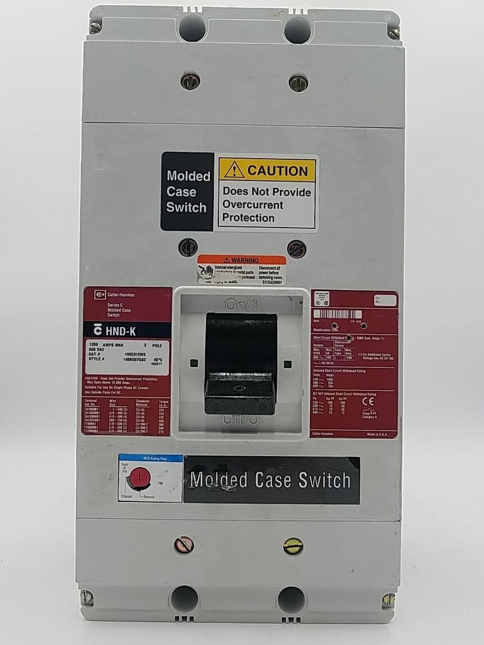 Cutler-Hammer HND312WK Circuit Breaker 1200A 3P 600V 3 Pole 1200 Amp – image 1