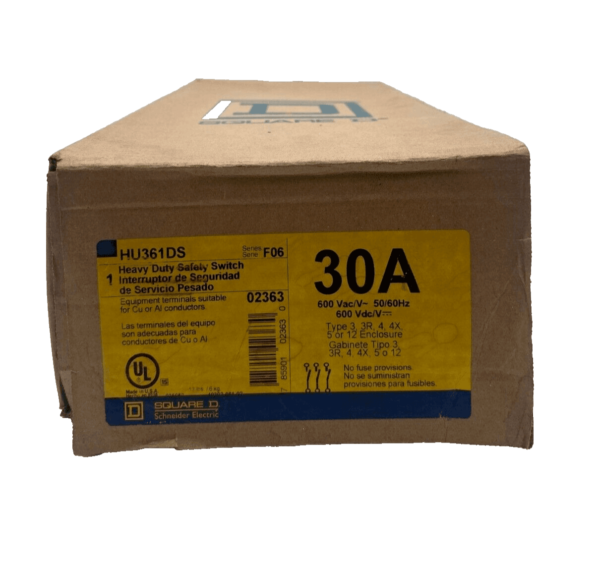 Square D HU361DS Safety Disconnect Switch 30A 3P 600V 4X Stainless 30 Amp New