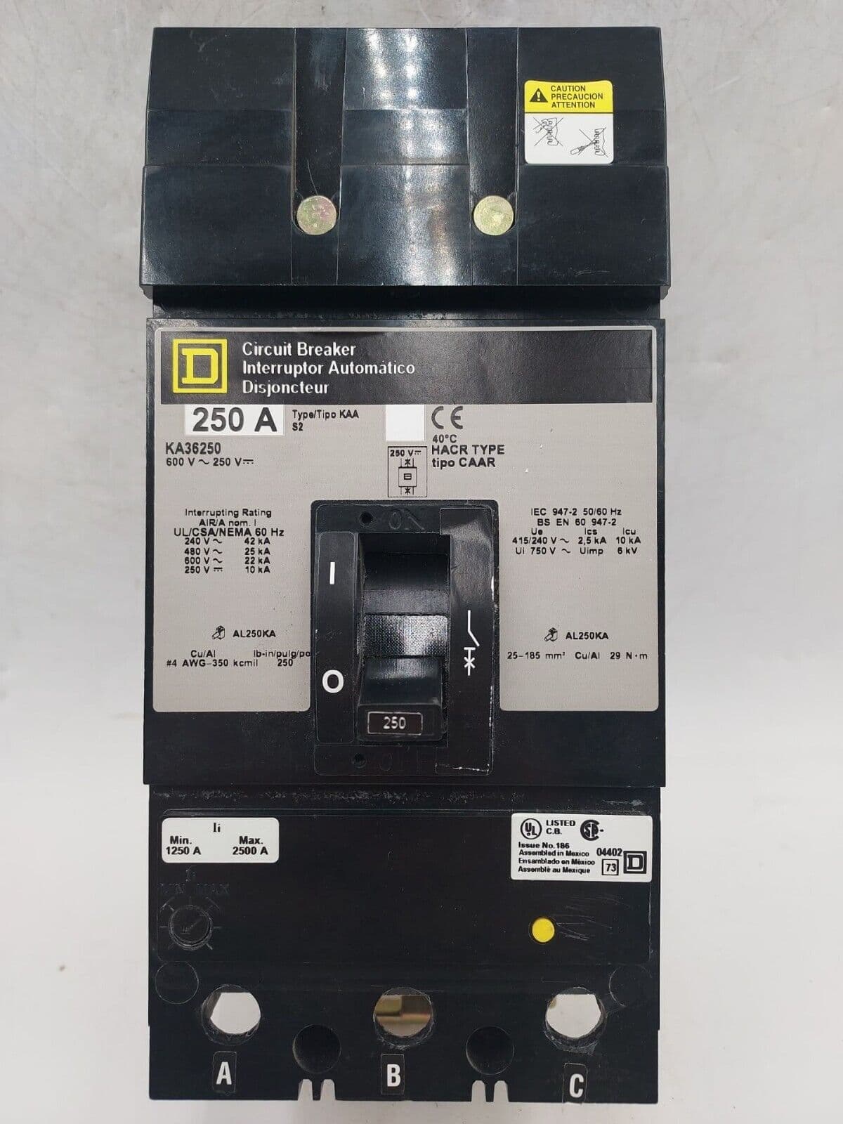 Square D KA36250 I-Line Circuit Breaker 250A 3P 600V 3PH KA 250 Amp 3 Pole