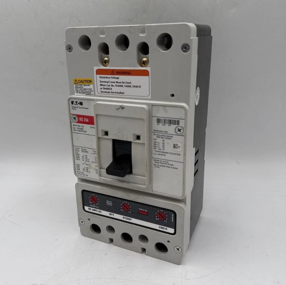 Eaton KD3350 Circuit Breaker 350A 3P 600V 3PH KD 35k 350 Amp 3 Pole KT3350T – image 1