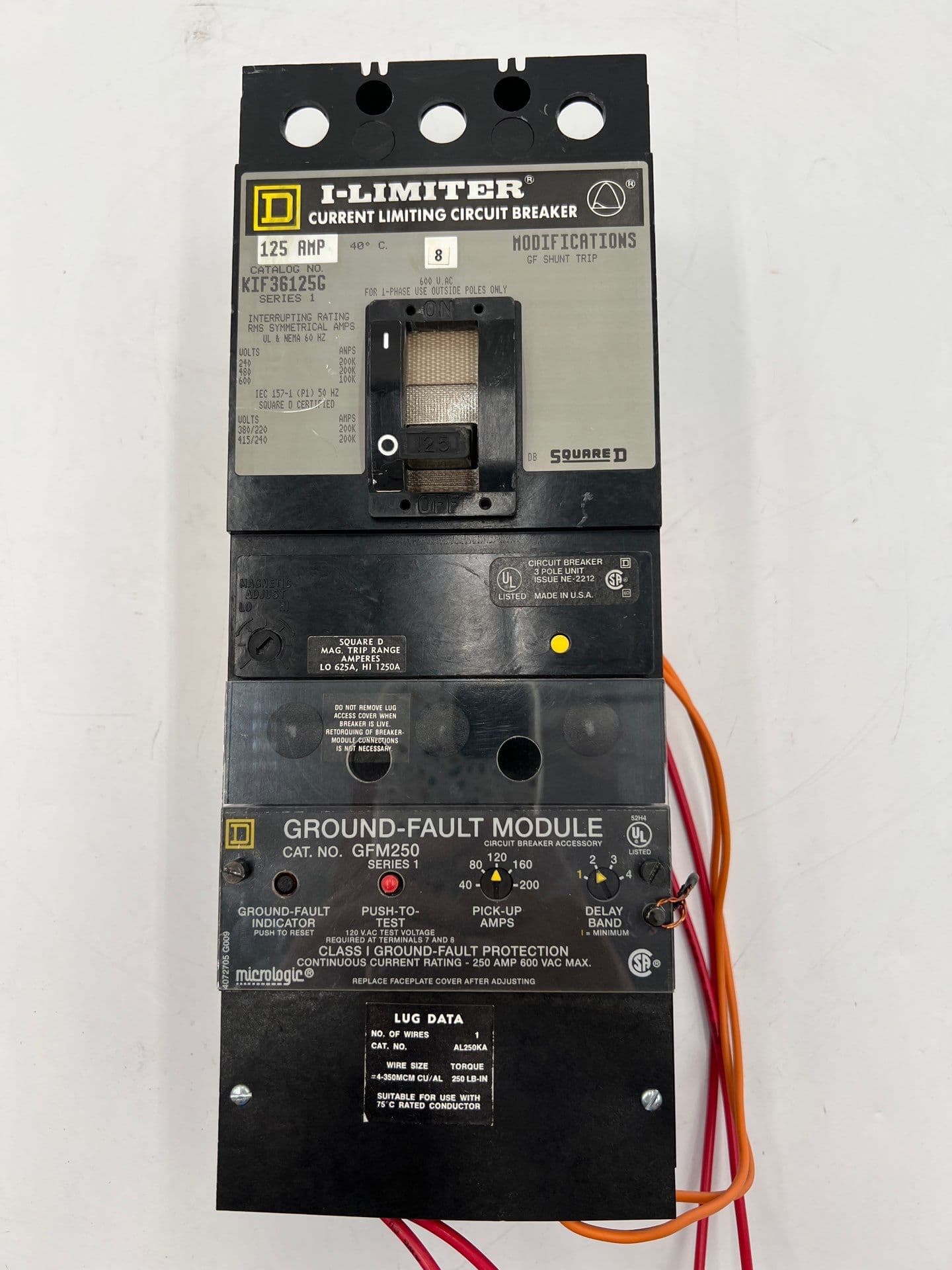 SQUARE D KIF36125G Circuit Breaker 125A 600V 3P 125 Amp Ground Fault GFM250 – image 1
