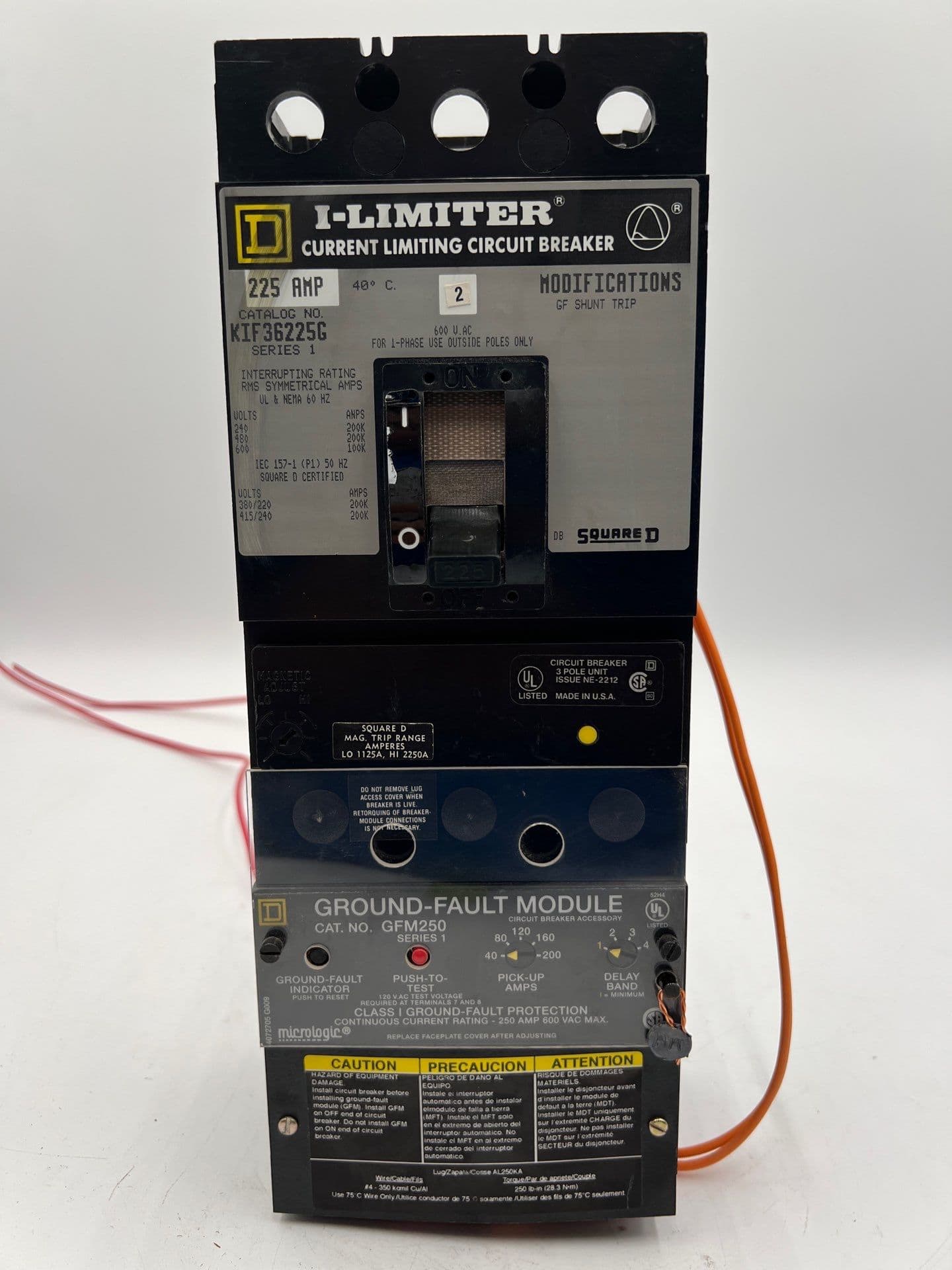 SQD KIF36225G Circuit Breaker 225A 600V 3P 225 Amp Ground Fault GFM250 – image 1