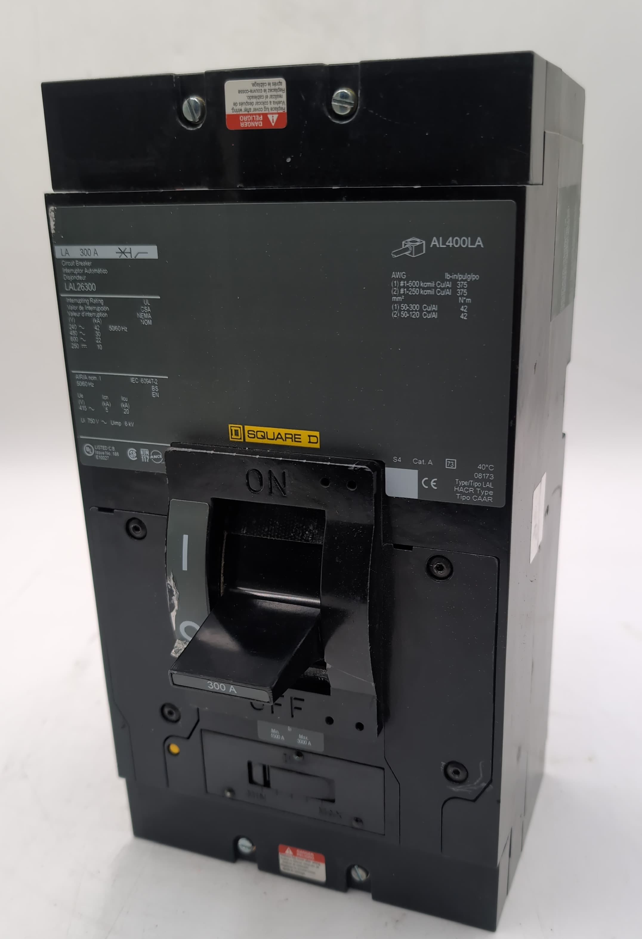 Square D LAL26300 2-Pole 300A 600V Circuit Breaker L-Frame 300 Amp 2P Unit Mount