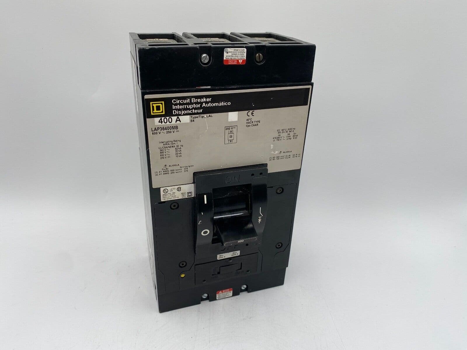 Square D LAP36400MB Circuit Breaker 400A 3P 600V 3PH LAP Bolt On 400 Amp