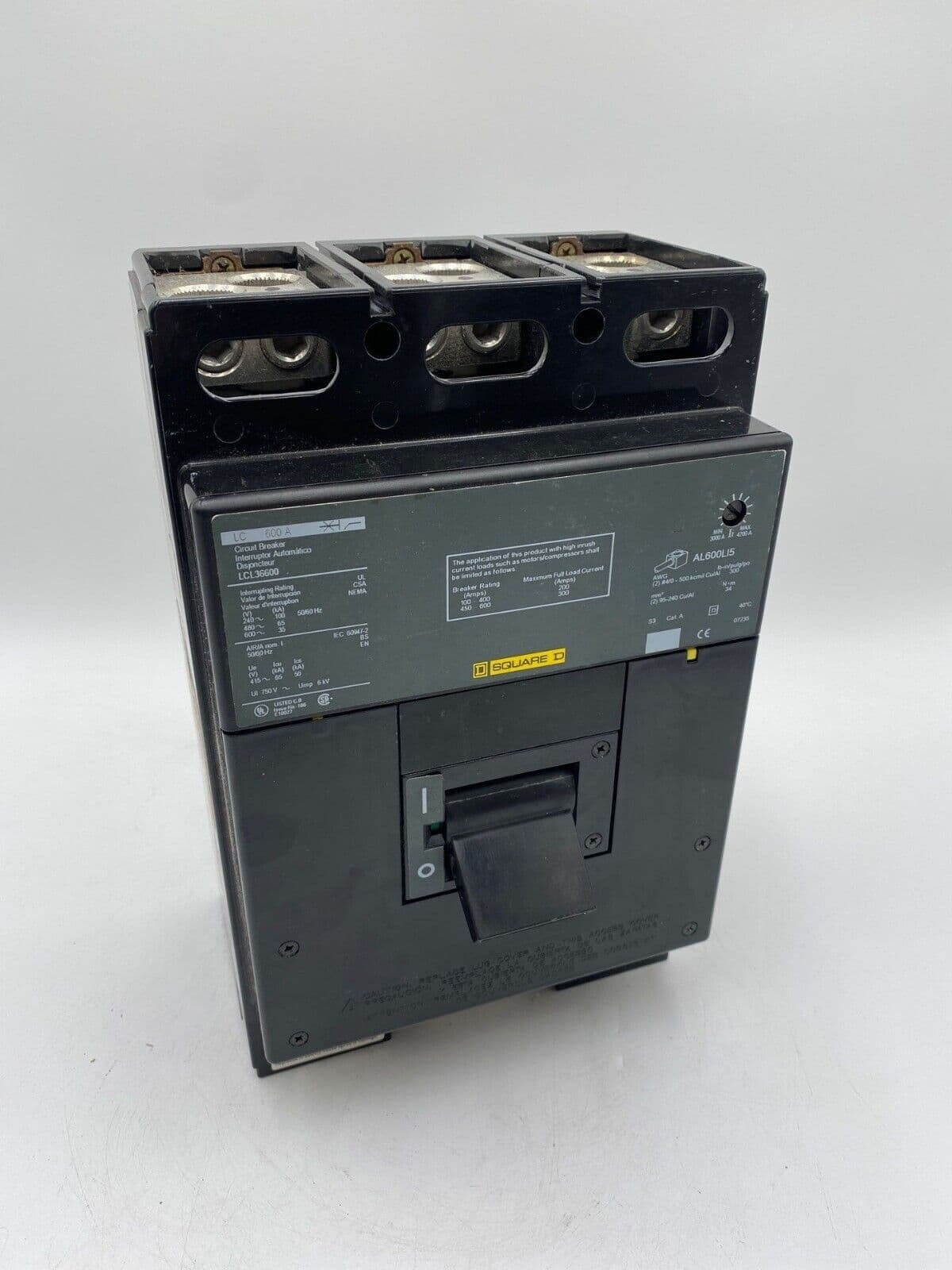Square D LCL36600 Circuit Breaker 600A 3P 600V 3PH LCL Bolt On 600 Amp 3Pole – image 1