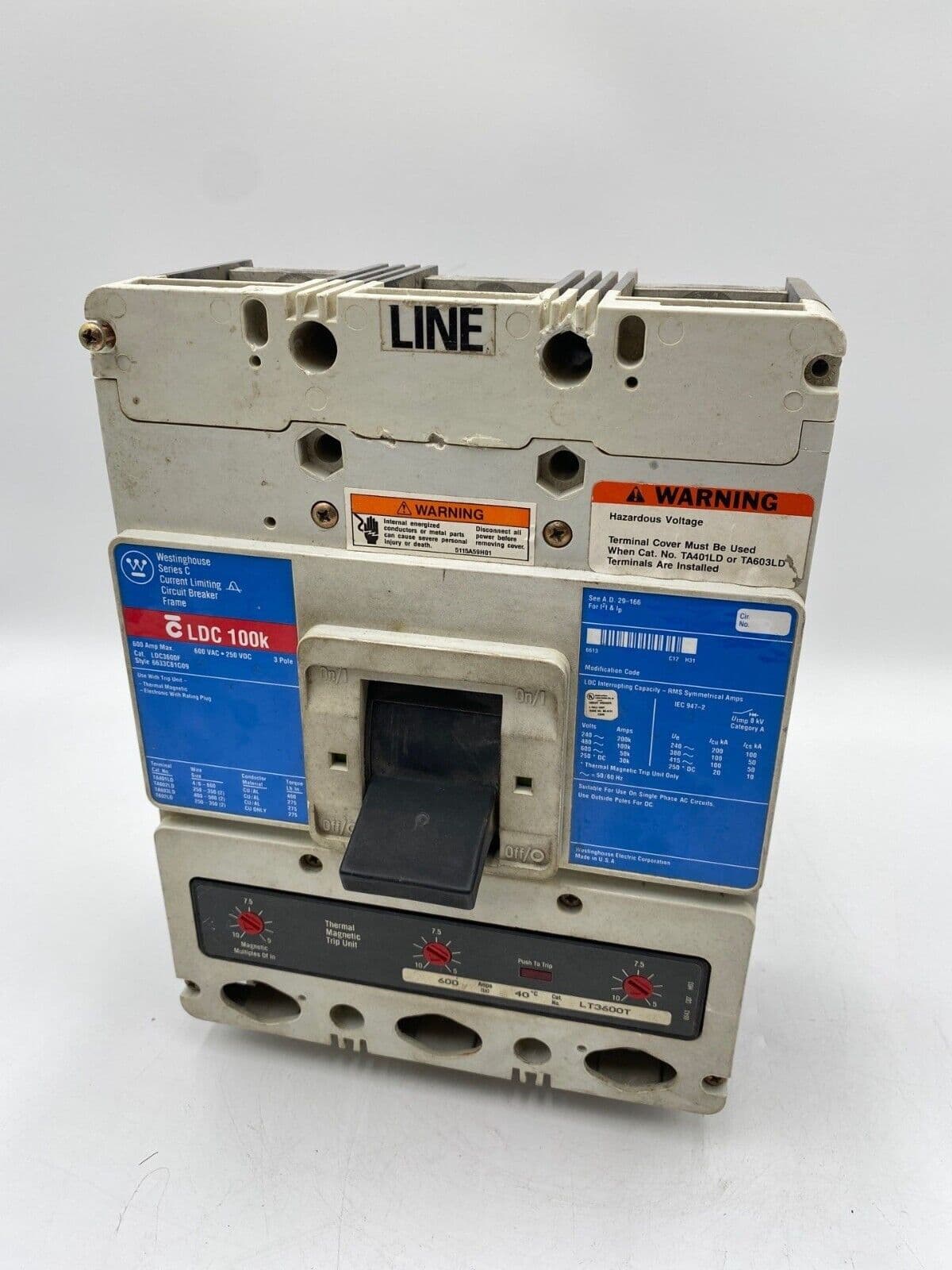 Eaton LDC3600 Circuit Breaker 600A 3P 600V 3PH LDC Bolt On 600 Amp 3 Pole – image 1