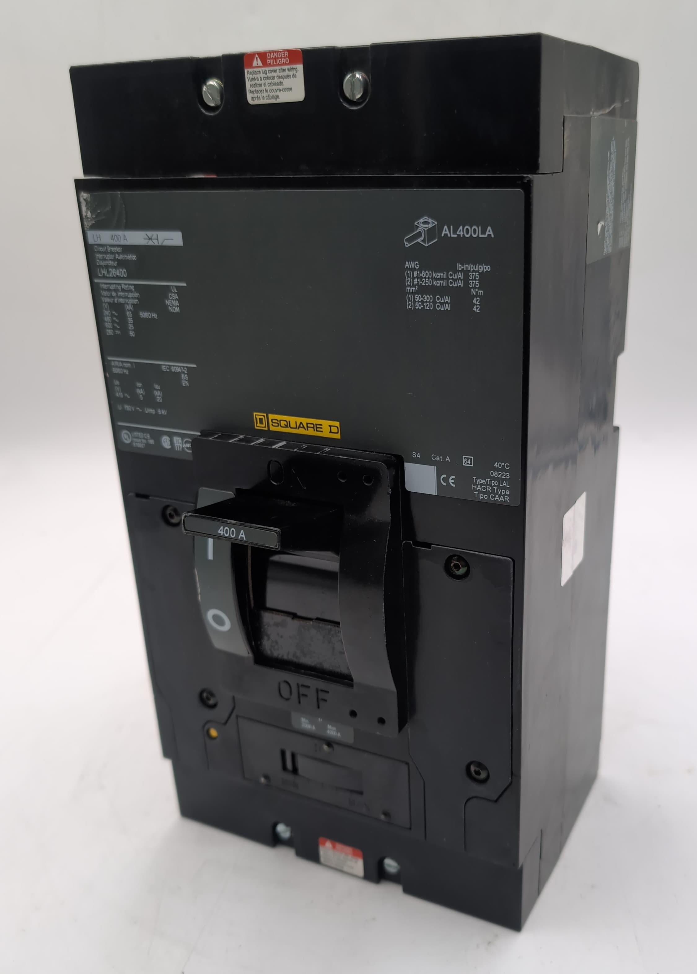 Square D LHL26400 2 Pole 400A 600V Circuit Breaker L Frame 400 Amp