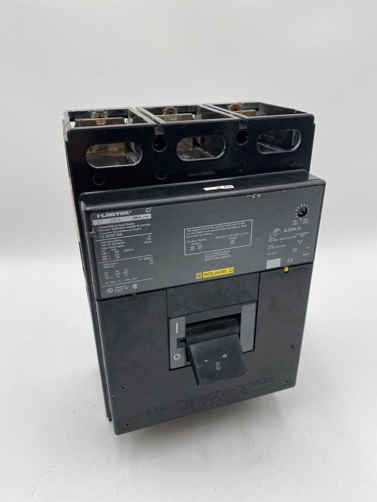 Square D LIL363501366 Circuit Breaker 350A 3P 600V 3PH LIL Bolt On 350Amp 3Pole – image 1