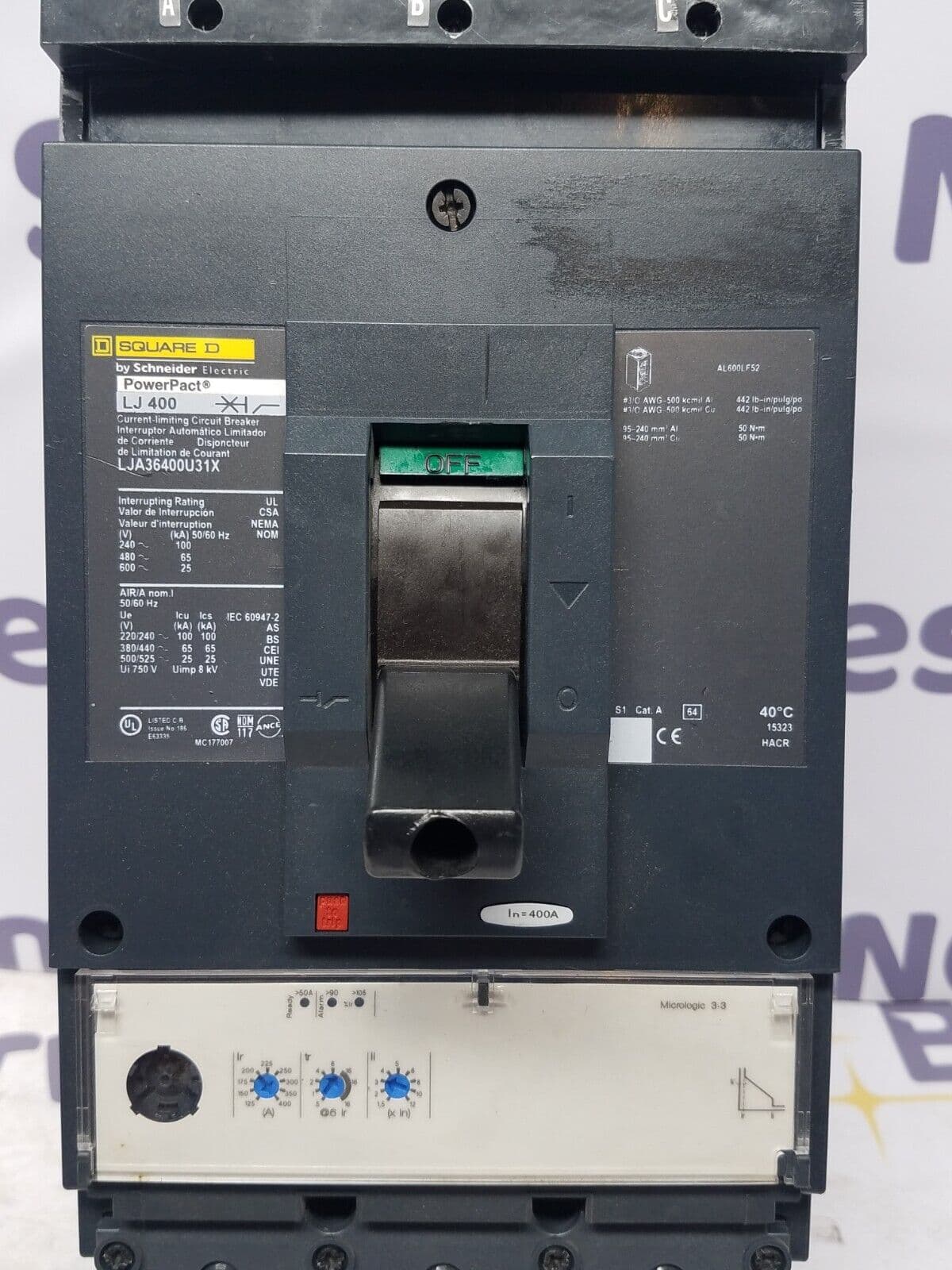 Square D LJA36400U31X I-Line Circuit Breaker 400A 3P 600V 3PH LJA 3 pole 400 Amp – image 1