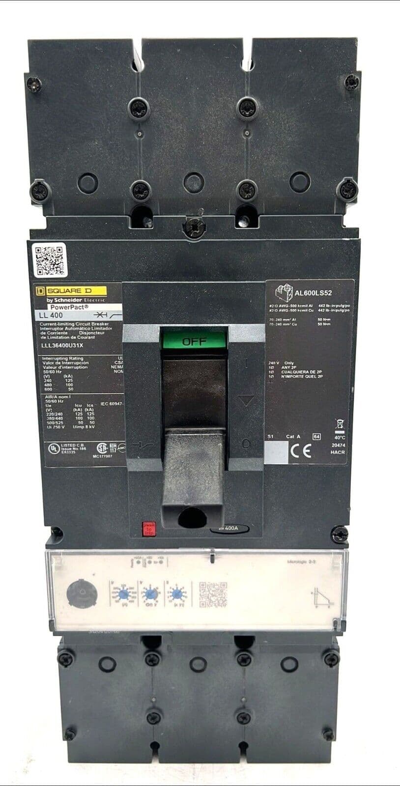 Square D LLL36400U31X Circuit Breaker 400A 3P 600V 400 Amp 3 Pole Powerpact – image 1