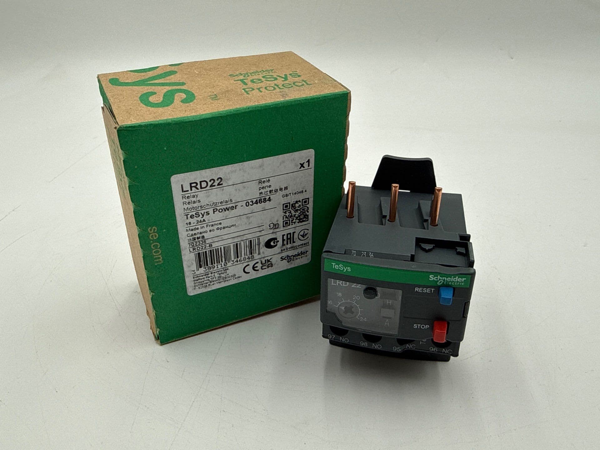 Schneider LRD22 Thermal Overload Relay 16-24A 3P 600V LRD-22 16 Amp - 24 Amp
