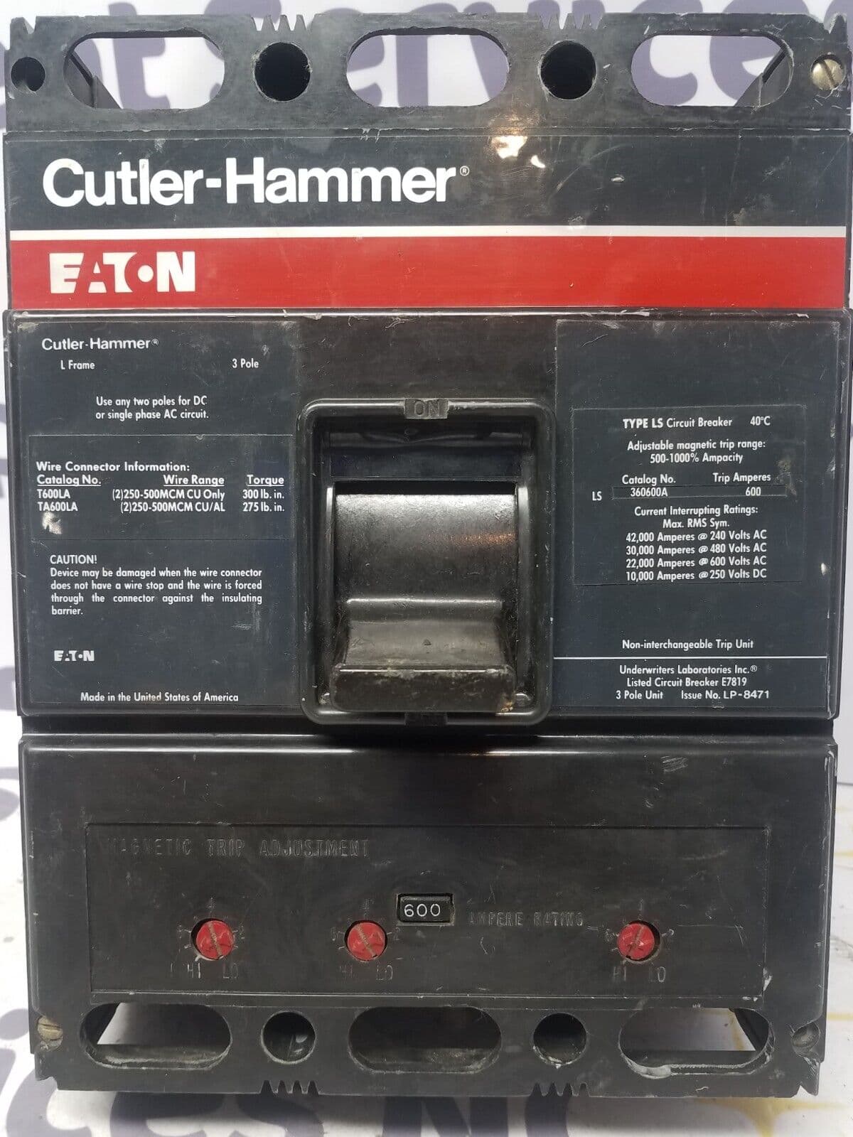Cutler Hammer LS360600A Circuit Breaker 600A 3P 600V LS 600 Amp 3 Pole – image 1