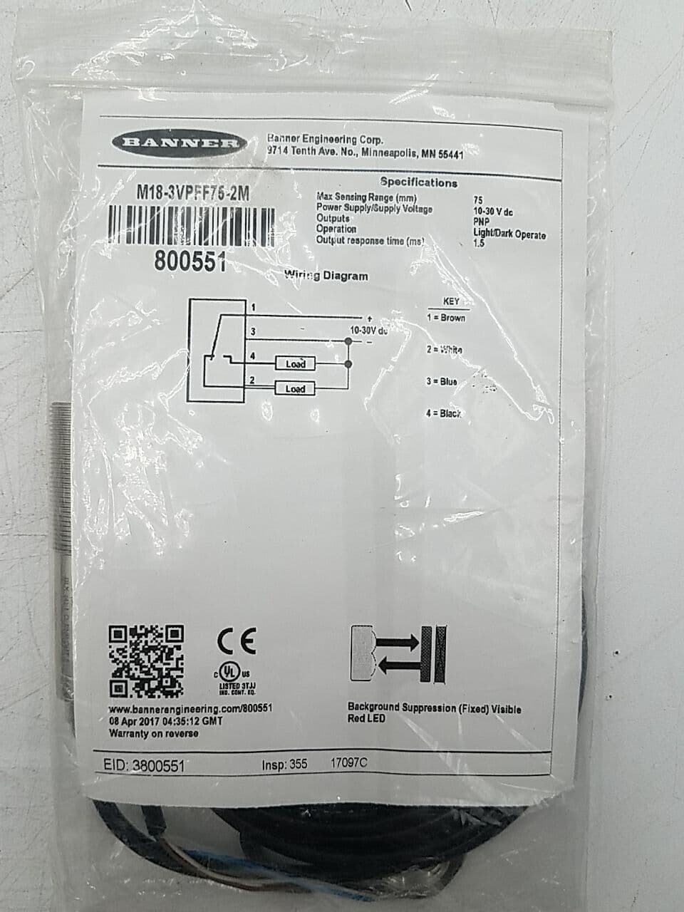 Banner Engineering M18-3VPFF75-2M – image 1