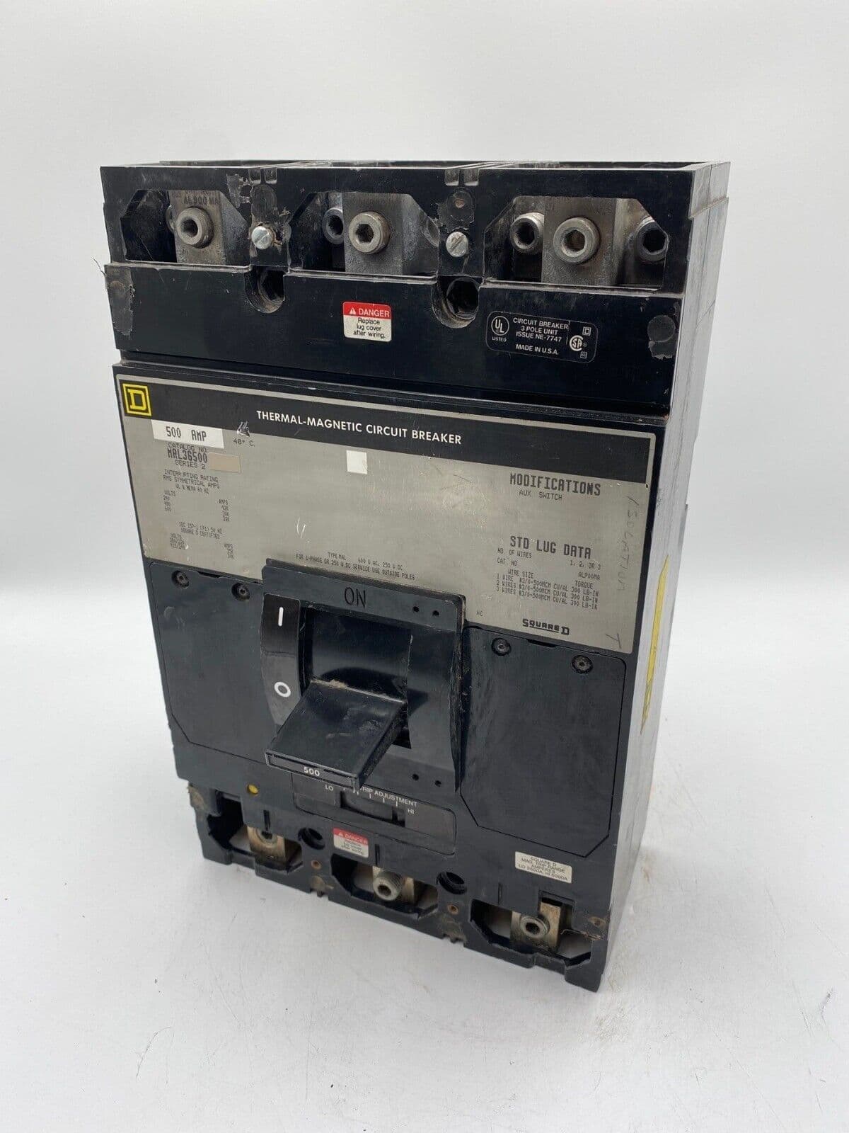 Square D MAL36500 Circuit Breaker 500A 3P 600V 3PH MAL Bolt On 500 Amp 3 Pole – image 1