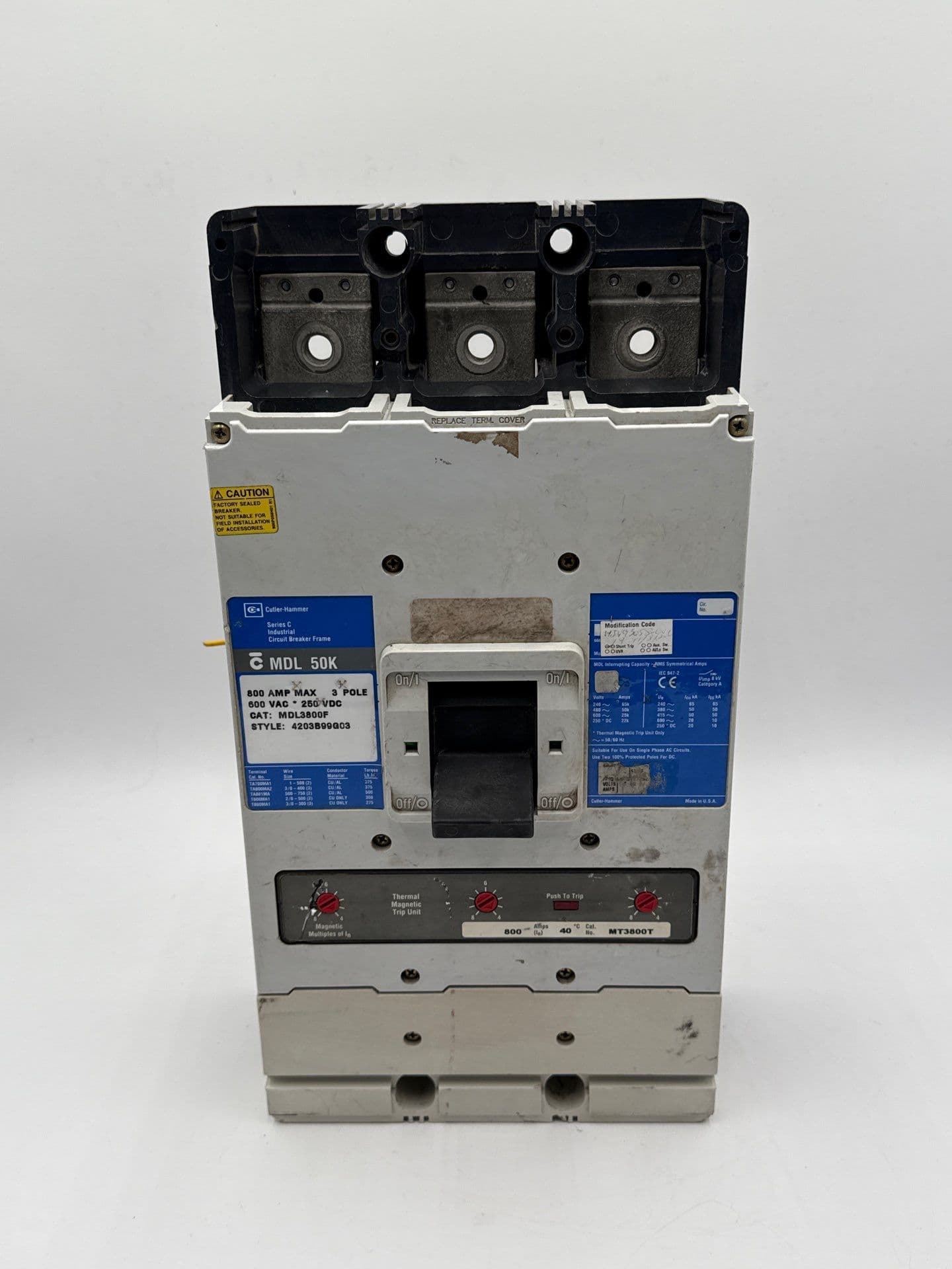 Eaton MDL3800 Circuit Breaker 800A 3P 600V 3PH MDL 50k 800 Amp 3 Pole – image 1