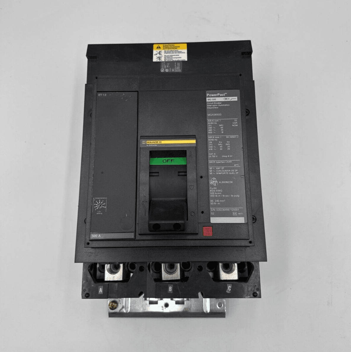 Square D MGA36500 I-Line Circuit Breaker 500A 3P 600V MGA 500 Amp 3 Pole – image 1