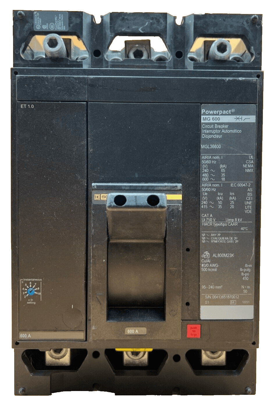 Square D MGL36600 Circuit Breaker 600A 3P 600V 3PH 600 Amp Lug to Lug 3 Pole – image 1