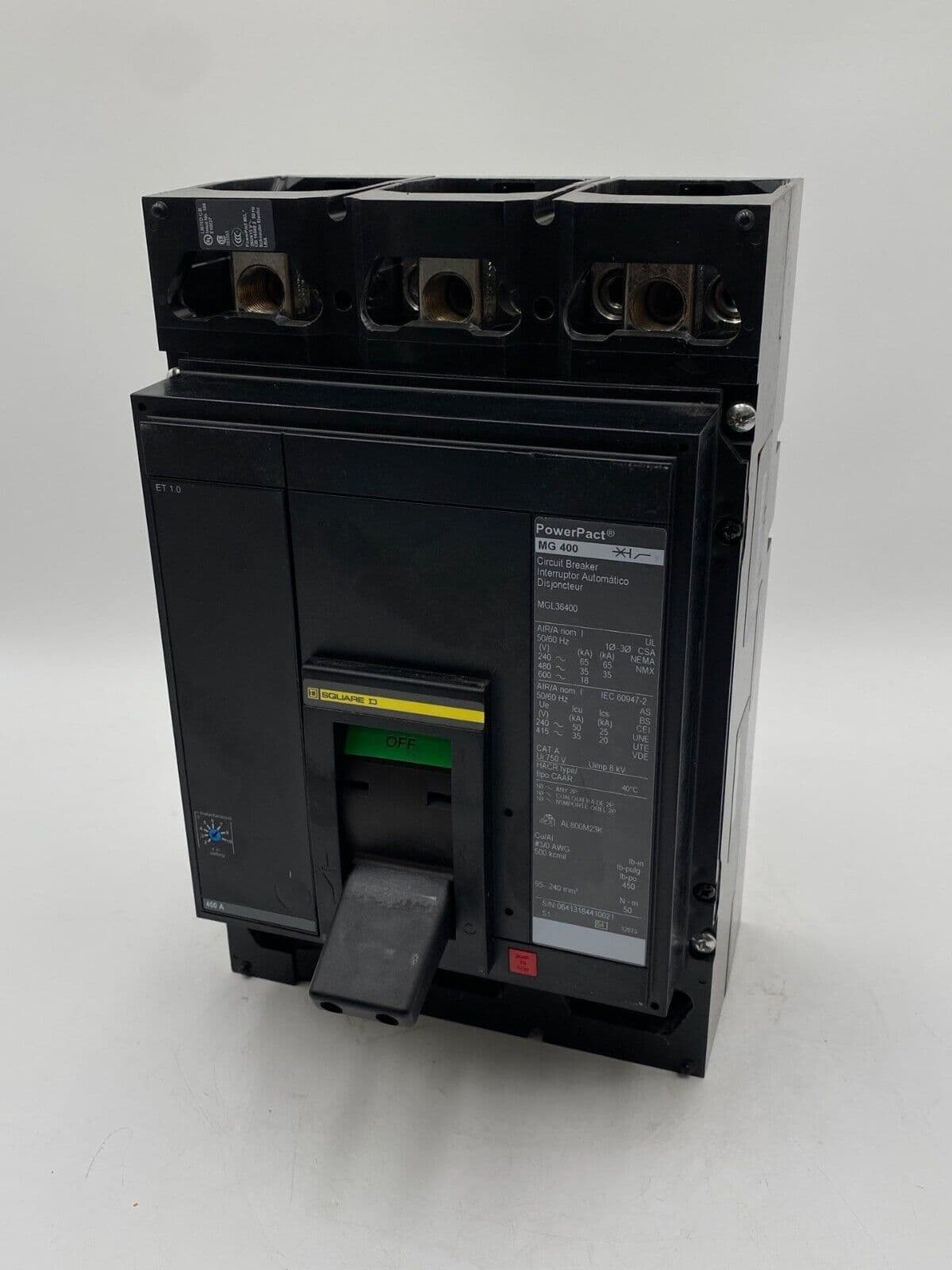 Square D MGL36400 Circuit Breaker 400A 3P 600V 3PH MGL Bolt On 400 Amp 3 Pole – image 1