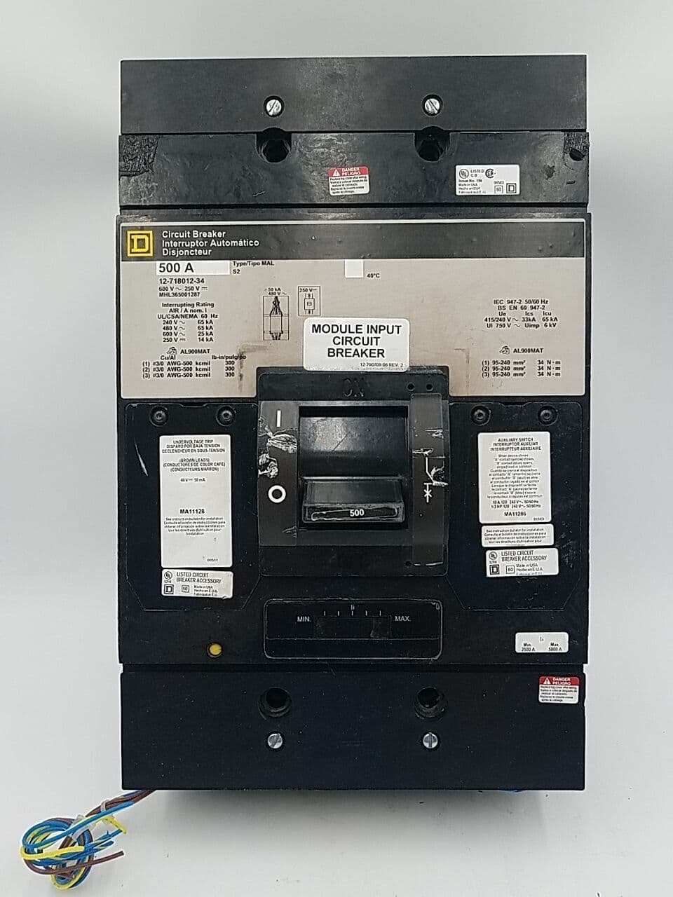 Square D MHL365001287 Circuit Breaker 500A 3P 600V 3ph MHL 3 Pole 500 Amp – image 1