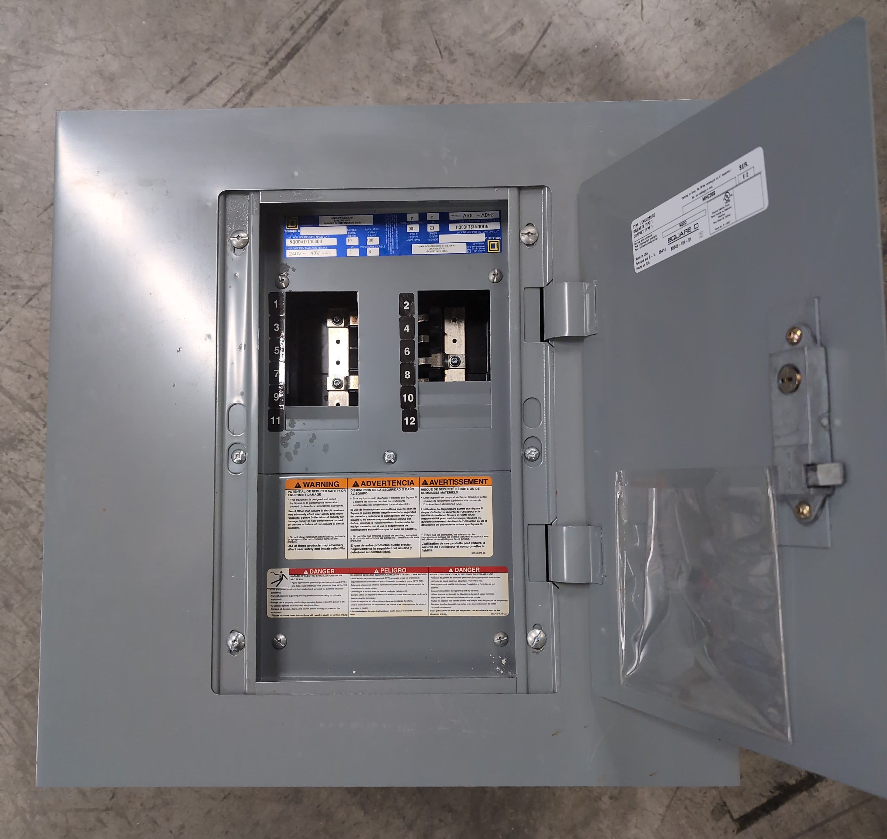 Square D NQOD412L100CU Panelboard 100A 240V 3PH 4W MLO Panel 100 Amp 12 Cir